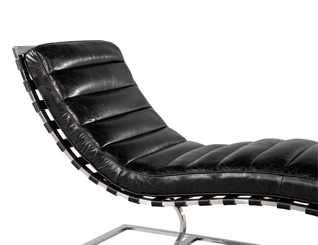 Vintage Leather Channel Chaise Lounge with Stainless Steel Base 5