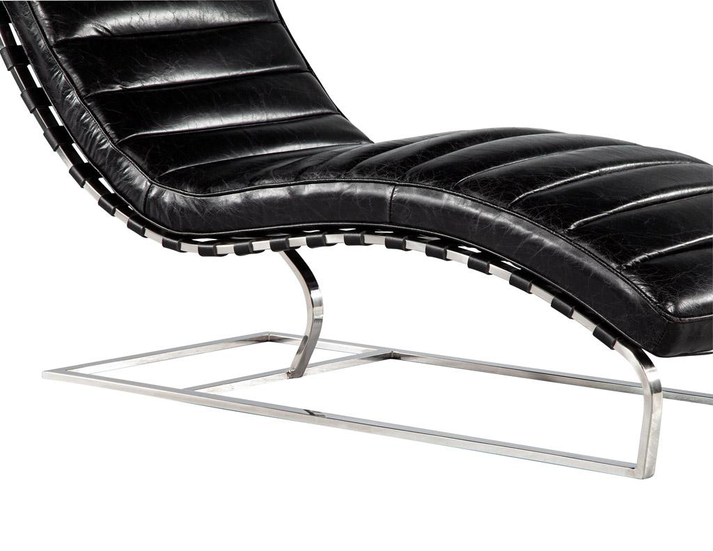 Vintage Leather Channel Chaise Lounge with Stainless Steel Base 6