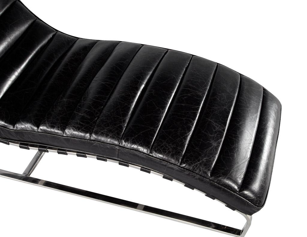 Vintage Leather Channel Chaise Lounge with Stainless Steel Base 7