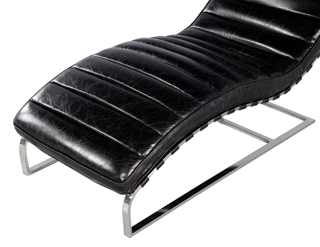 Vintage Leather Channel Chaise Lounge with Stainless Steel Base 9