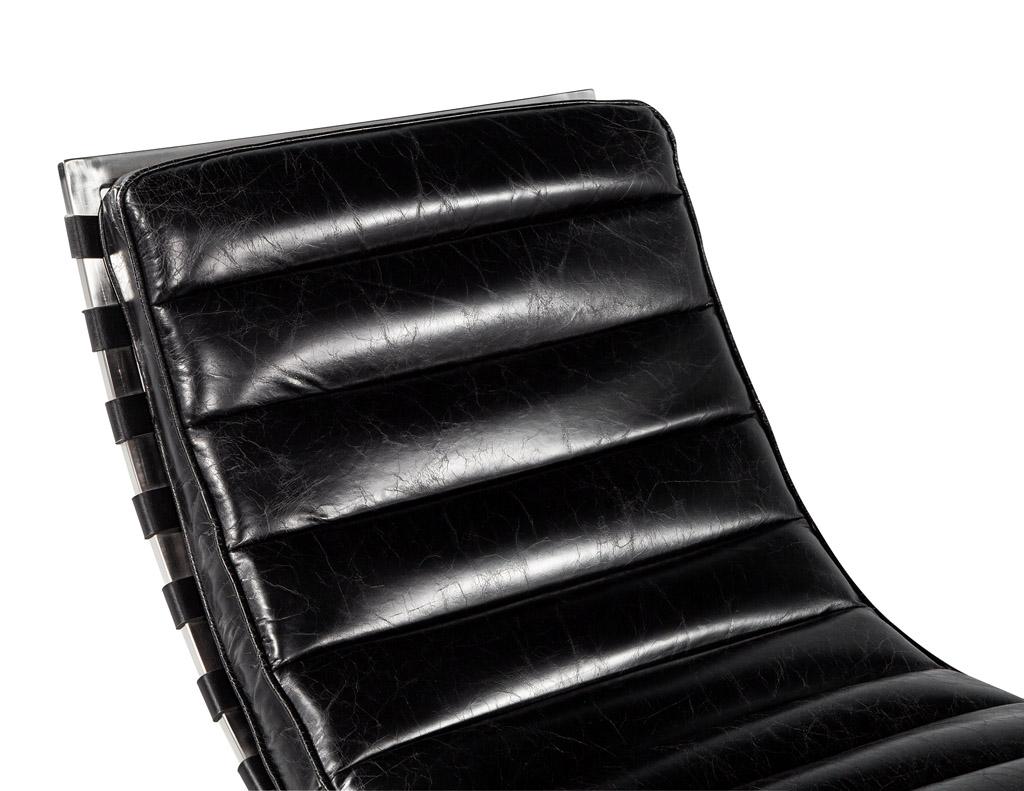 Vintage Leather Channel Chaise Lounge with Stainless Steel Base 1
