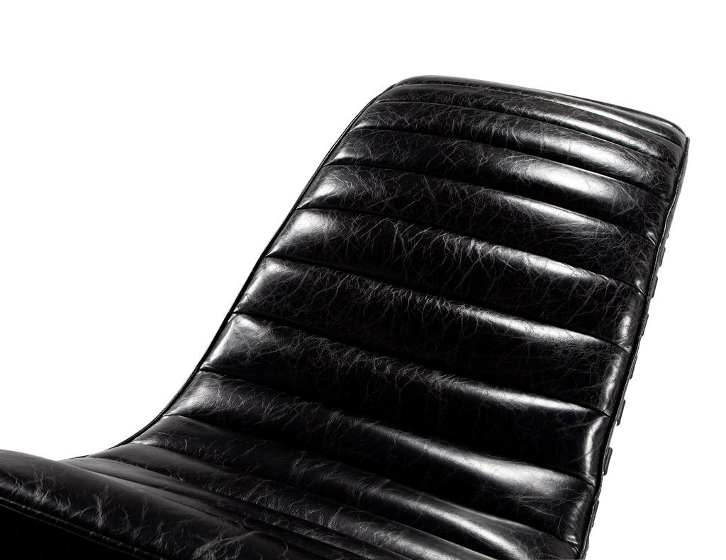 Vintage Leather Channel Chaise Lounge with Stainless Steel Base 2
