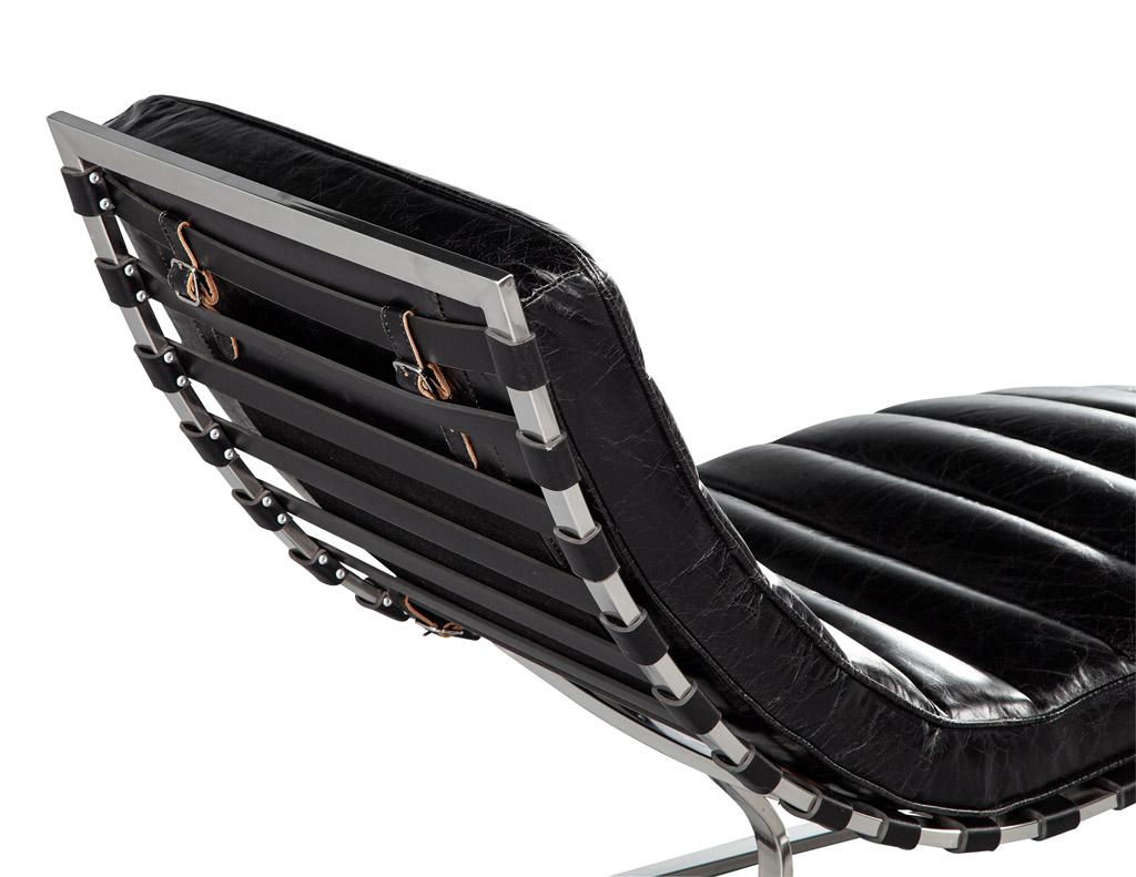 Vintage Leather Channel Chaise Lounge with Stainless Steel Base 3