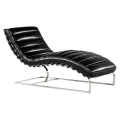 Vintage Leather Channel Chaise Lounge with Stainless Steel Base