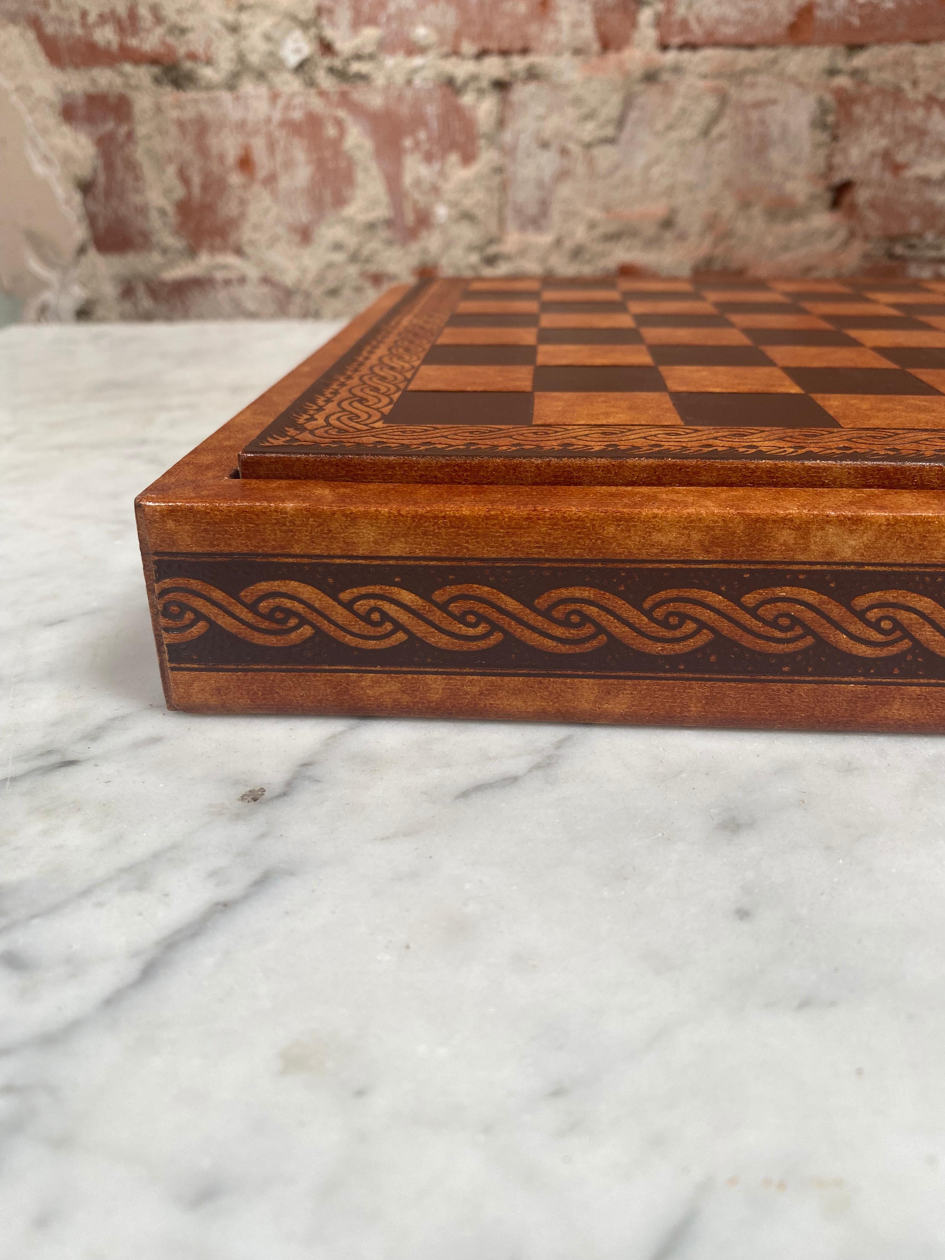 Mid-Century Modern Vintage Leather Chess Board, Italy, 1960s
