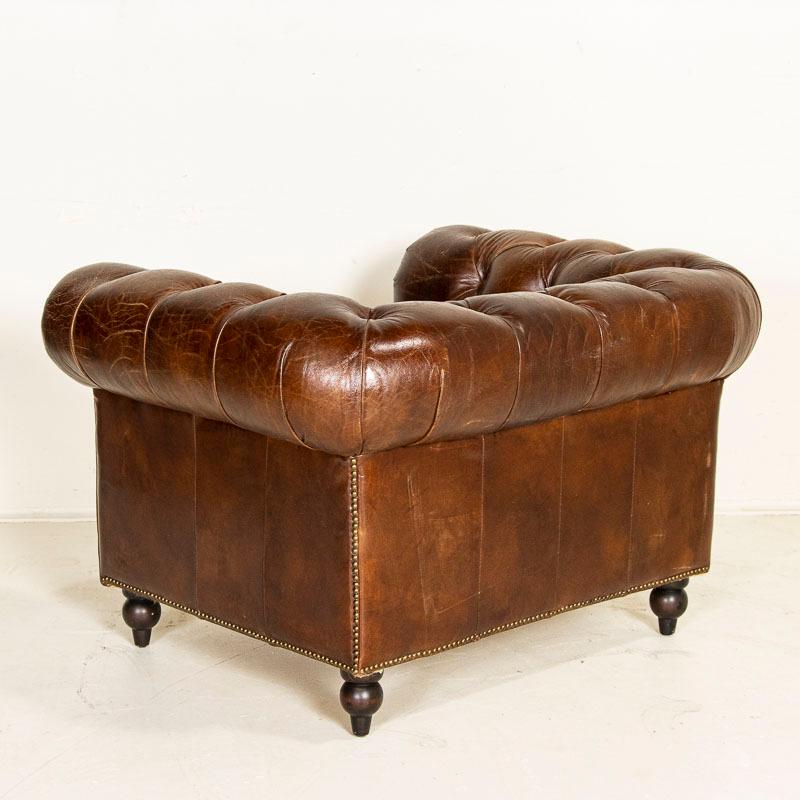 English Vintage Leather Chesterfield Club Chair Armchair