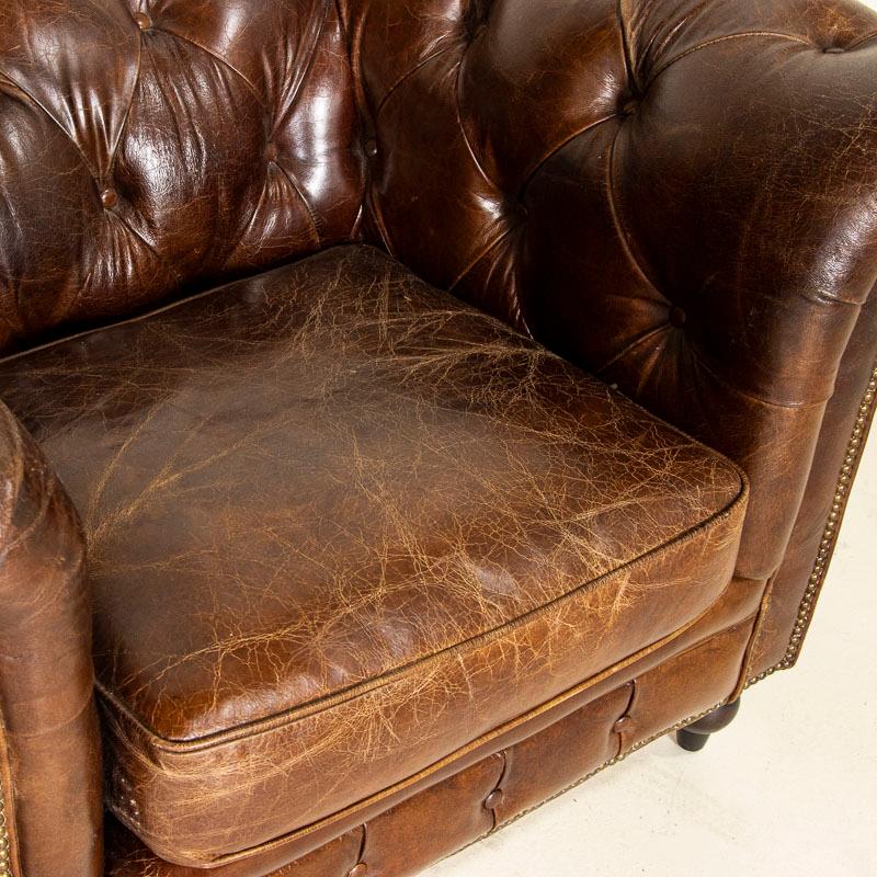 Vintage Leather Chesterfield Club Chair Armchair In Good Condition In Round Top, TX
