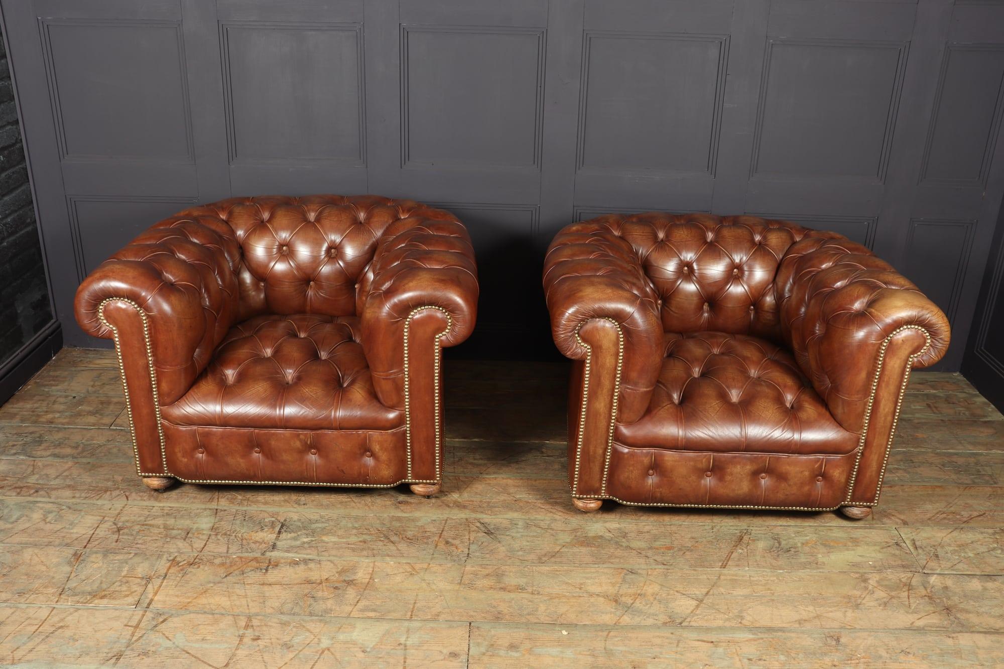 English Vintage Leather Chesterfield Club Chairs