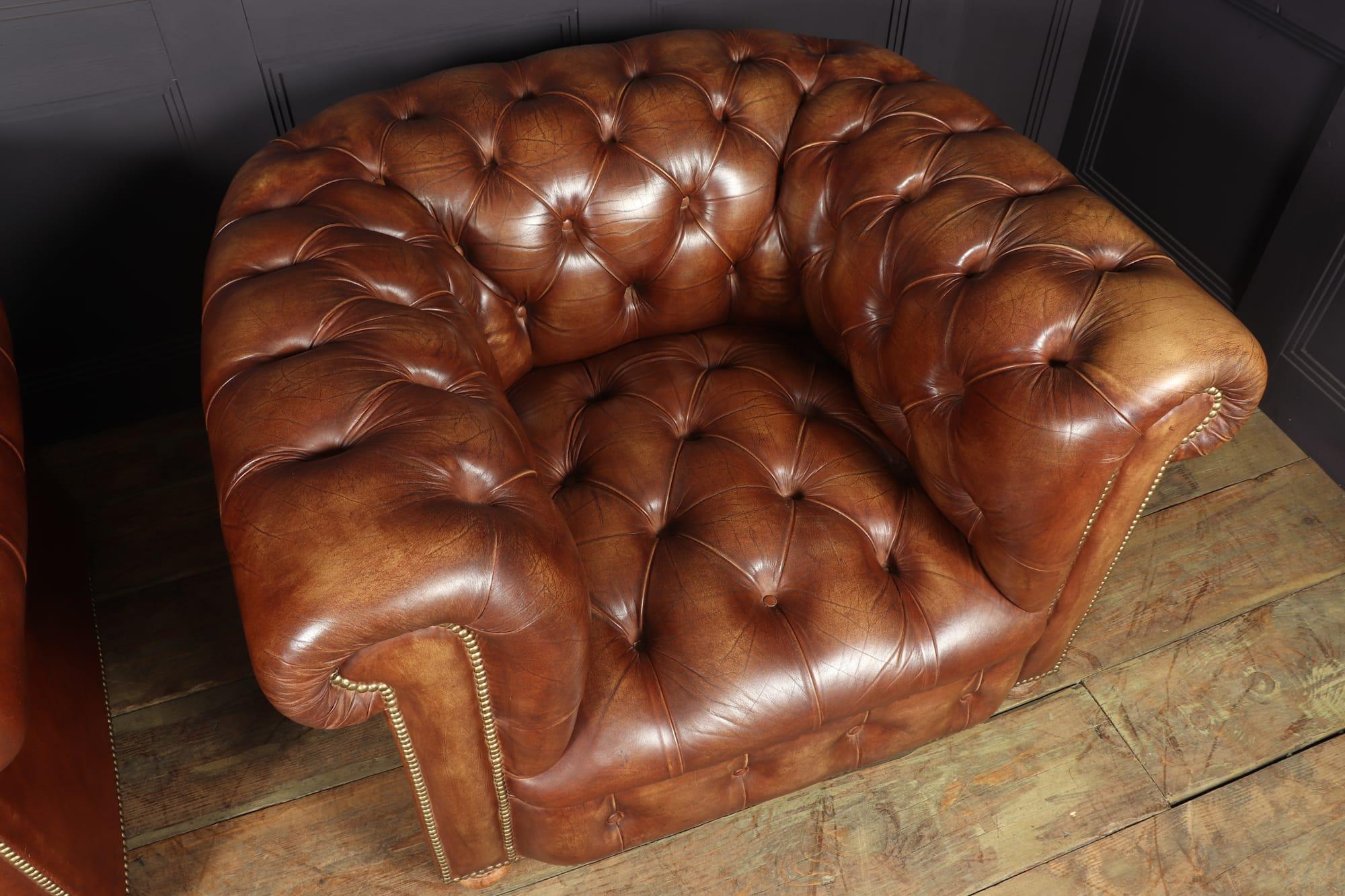 Mid-20th Century Vintage Leather Chesterfield Club Chairs