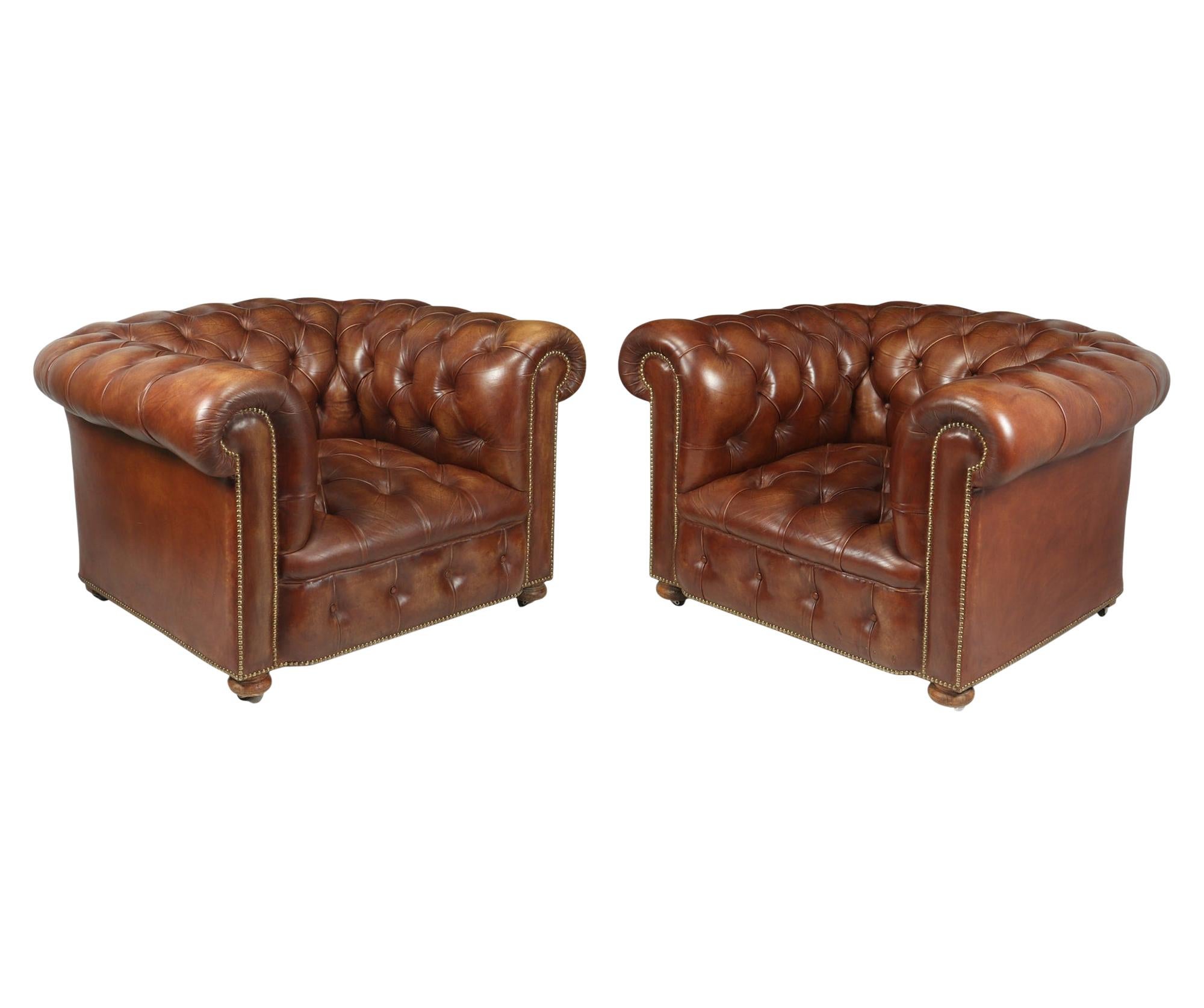Vintage Leather Chesterfield Club Chairs