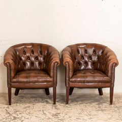Vintage Leather Chesterfield Club Chairs, Set of 2