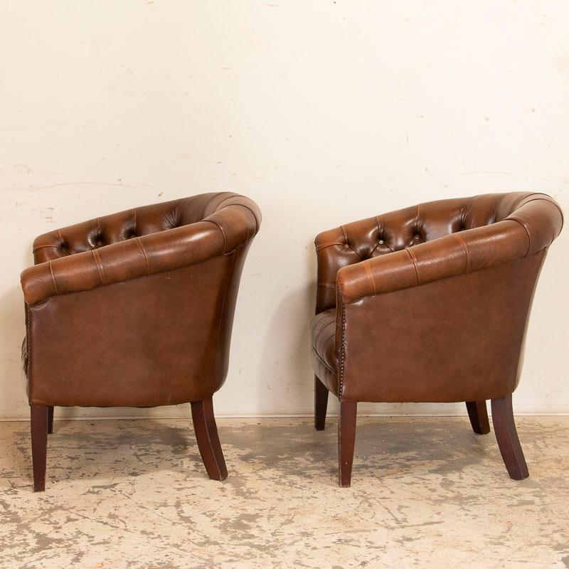 English Vintage Leather Chesterfield Club Chairs, Set of 2