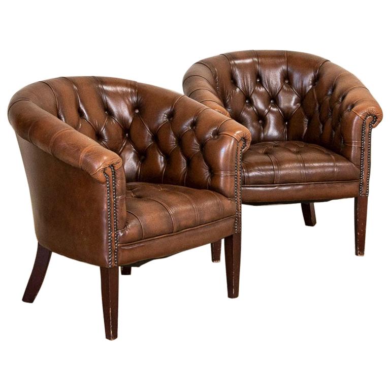 Vintage Leather Chesterfield Club Chairs, Set of 2