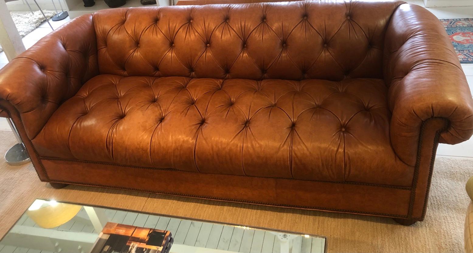 Mid-Century Modern Vintage Leather Chesterfield