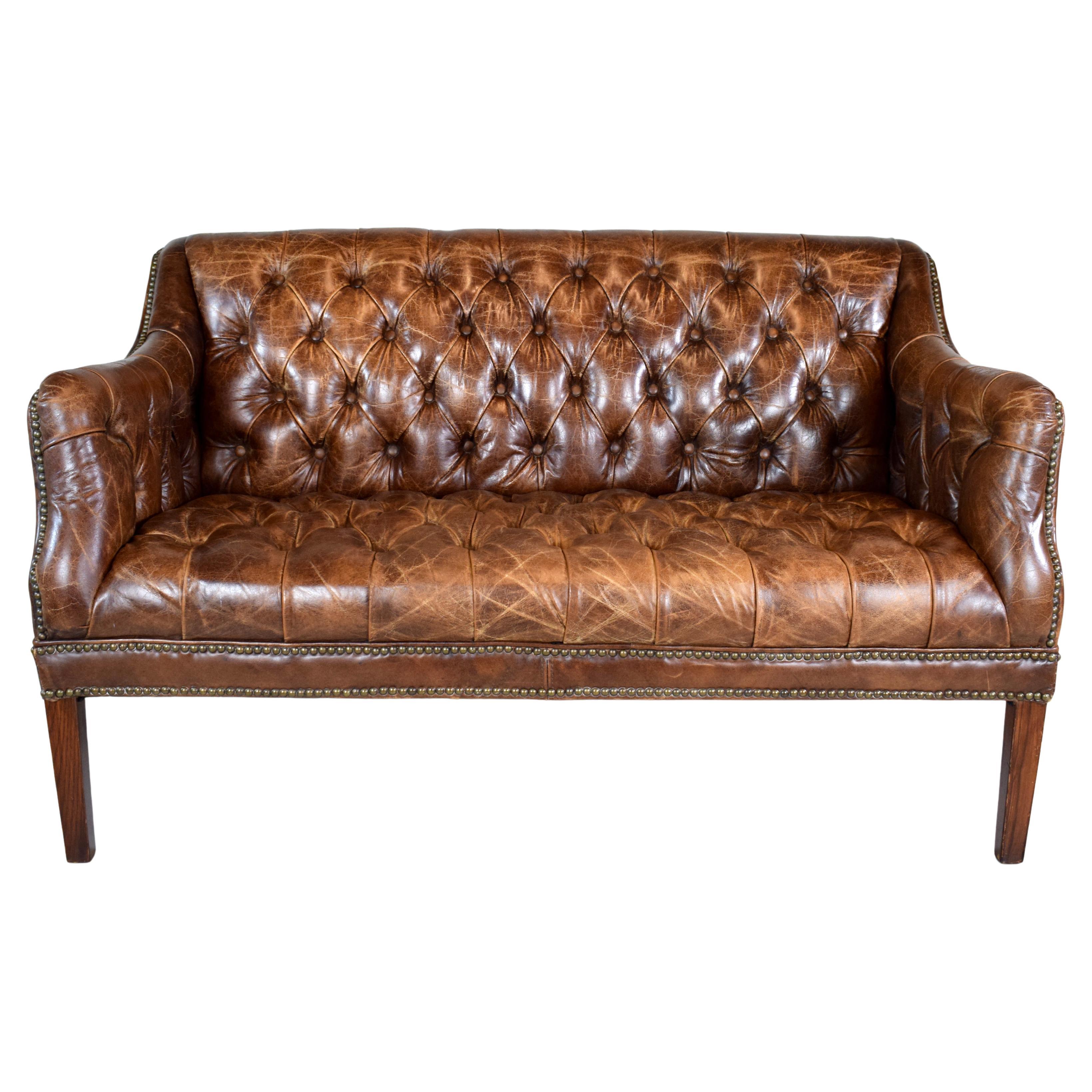 Vintage Leder Chesterfield Loveseat Sofa