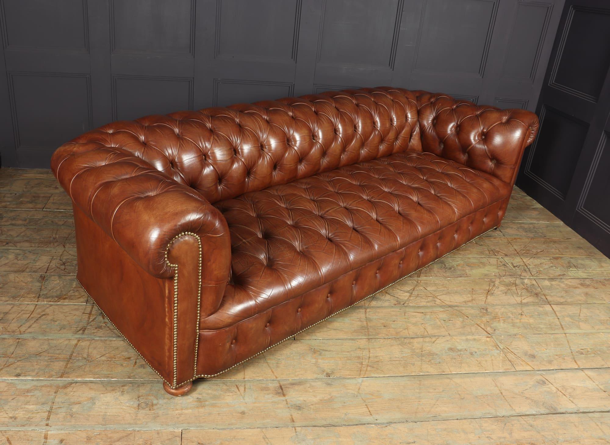 Mid-20th Century Vintage Leather Chesterfield Sofa 4 seat