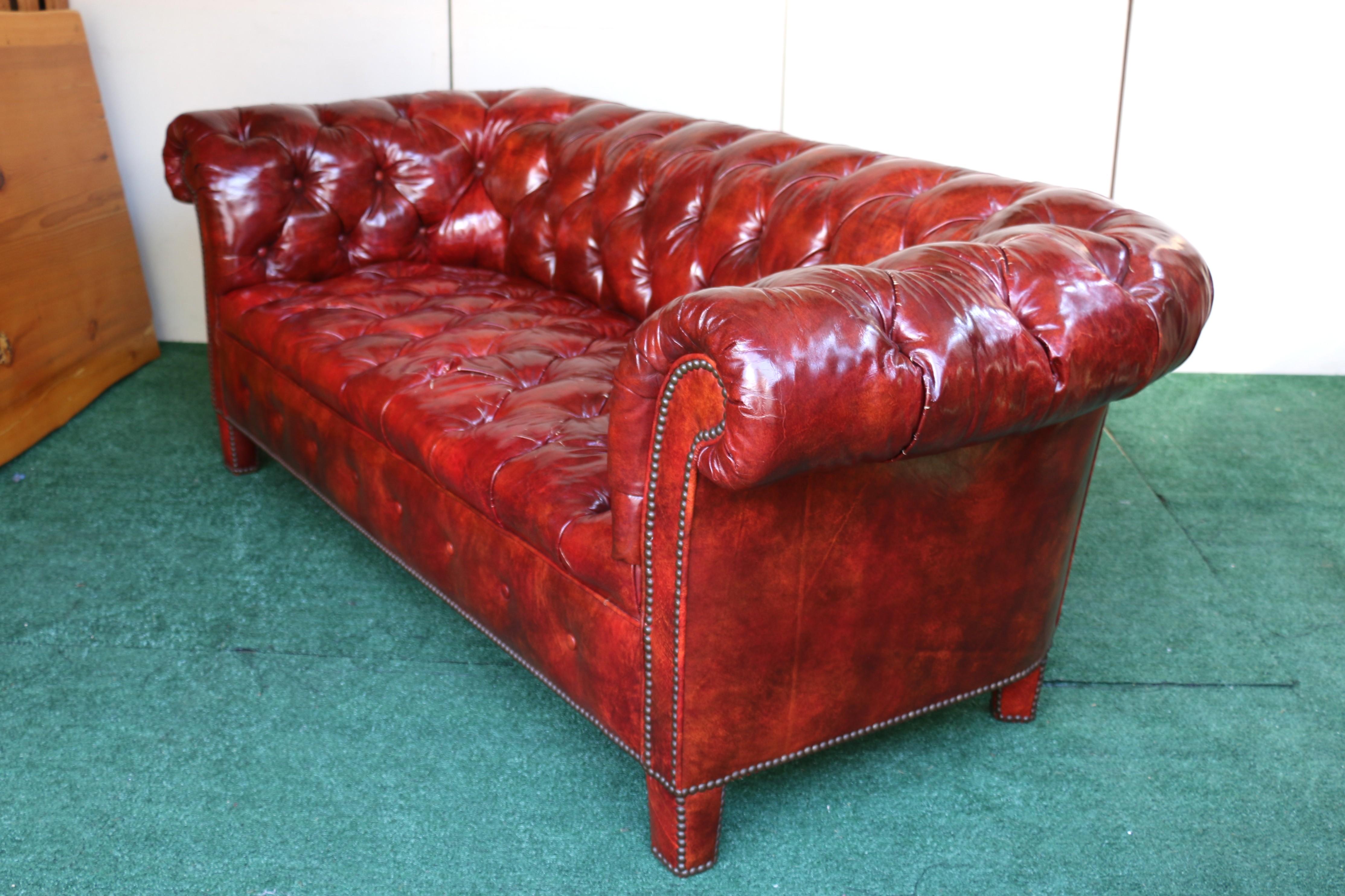 Vintage Leather Chesterfield Sofa by Baker Furniture, Circa 1950's For Sale 6