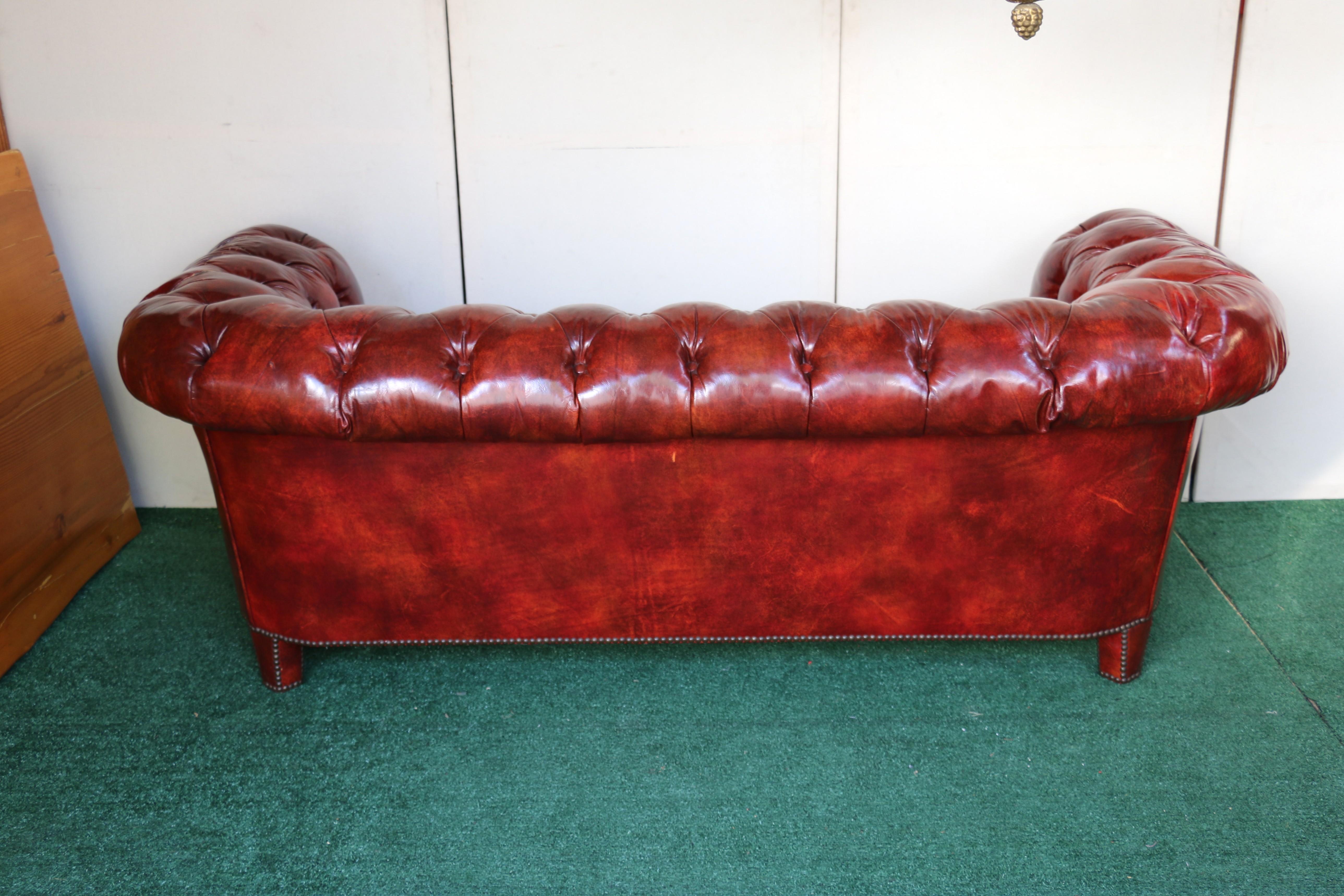 Vintage Leather Chesterfield Sofa by Baker Furniture, Circa 1950's For Sale 7