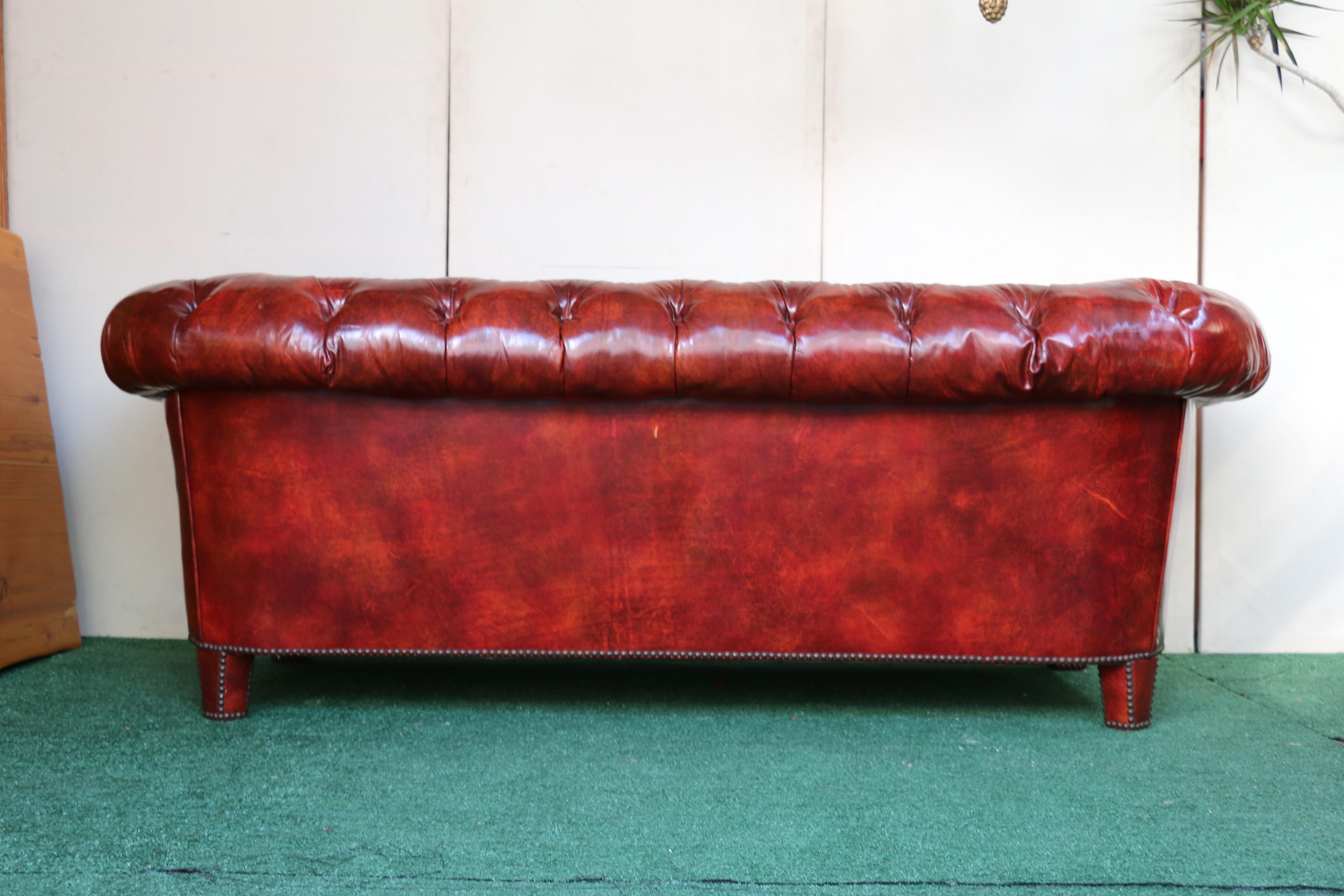 Vintage Leather Chesterfield Sofa by Baker Furniture, Circa 1950's For Sale 8