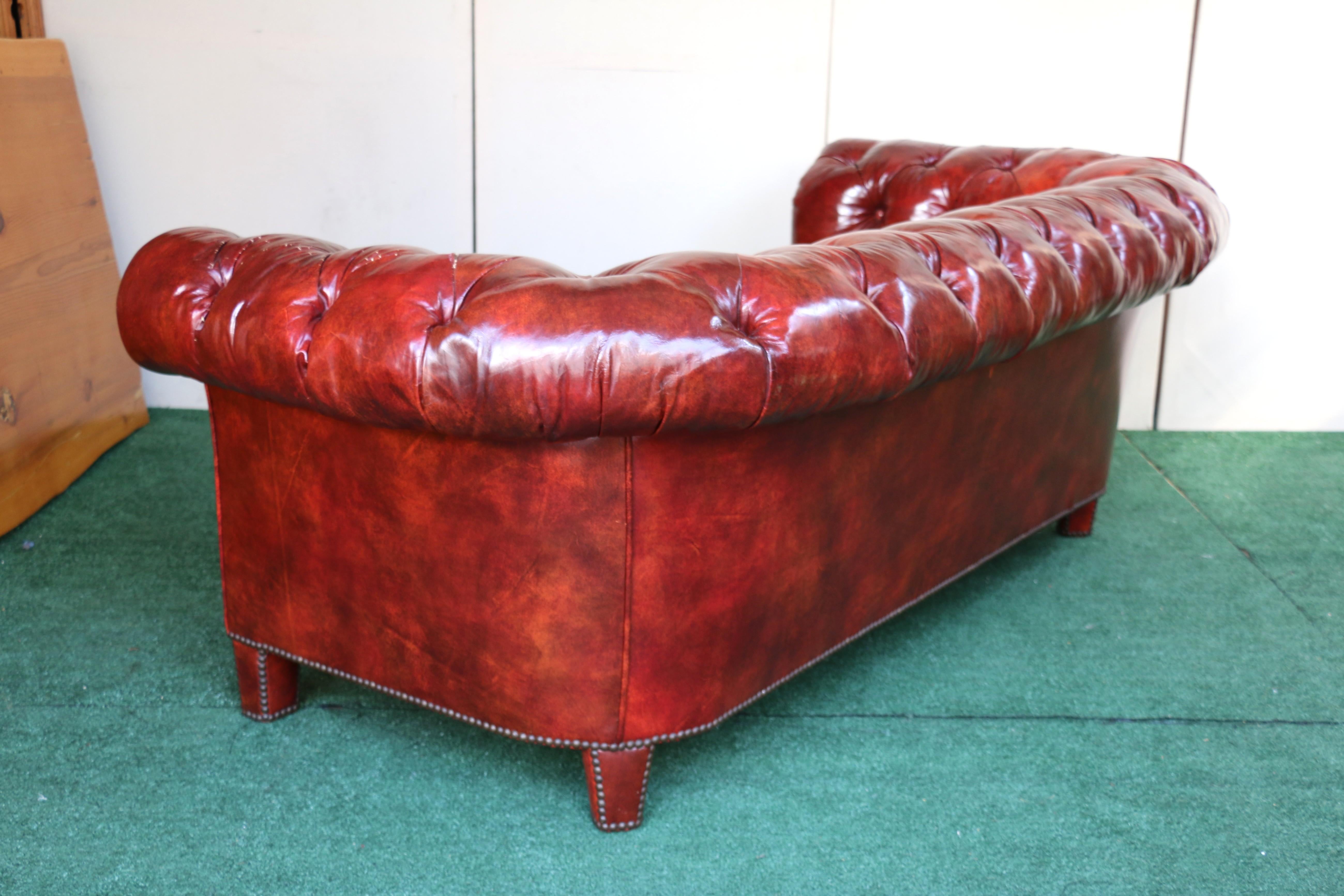 Vintage Leather Chesterfield Sofa by Baker Furniture, Circa 1950's For Sale 9