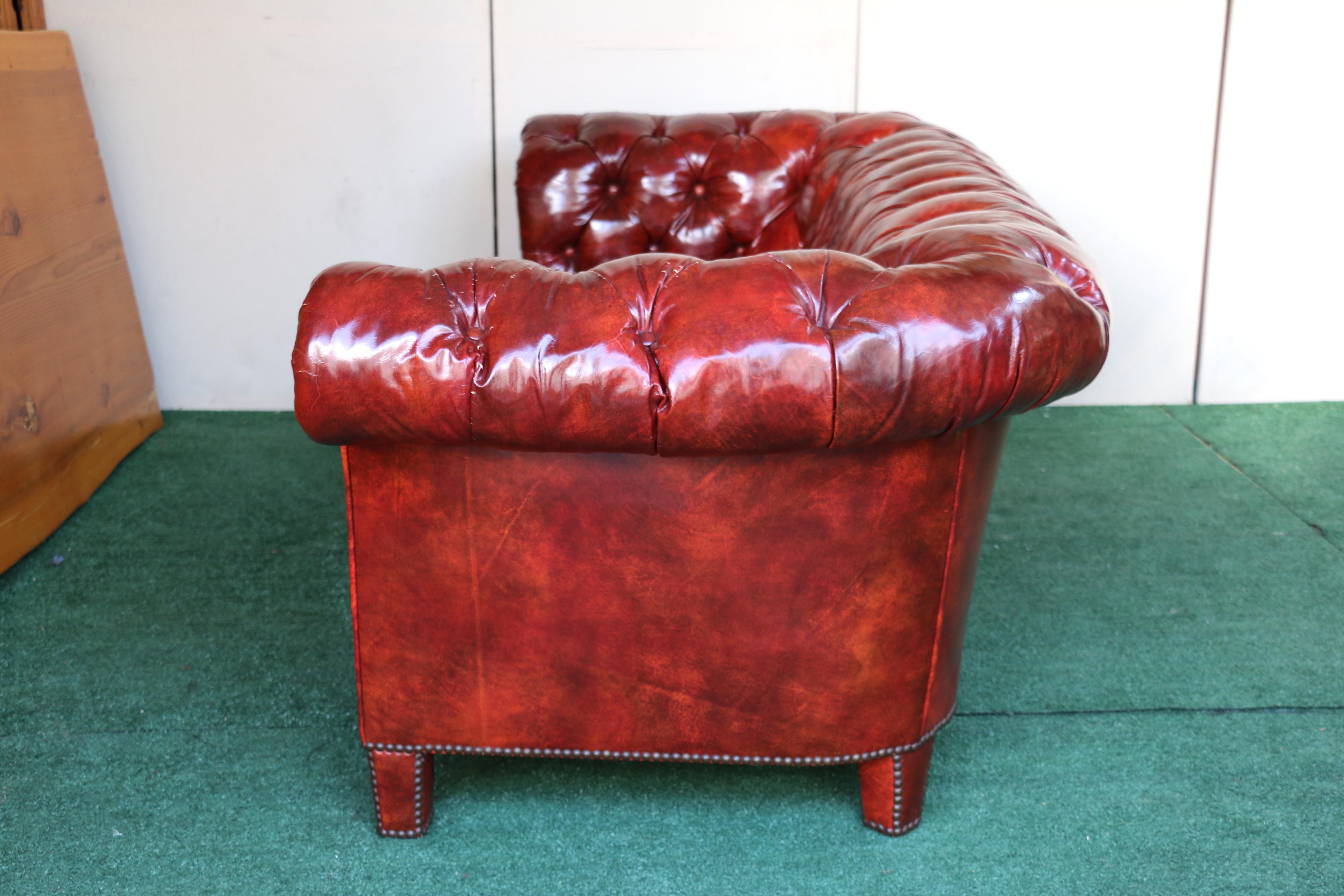 Vintage Leather Chesterfield Sofa by Baker Furniture, Circa 1950's For Sale 10