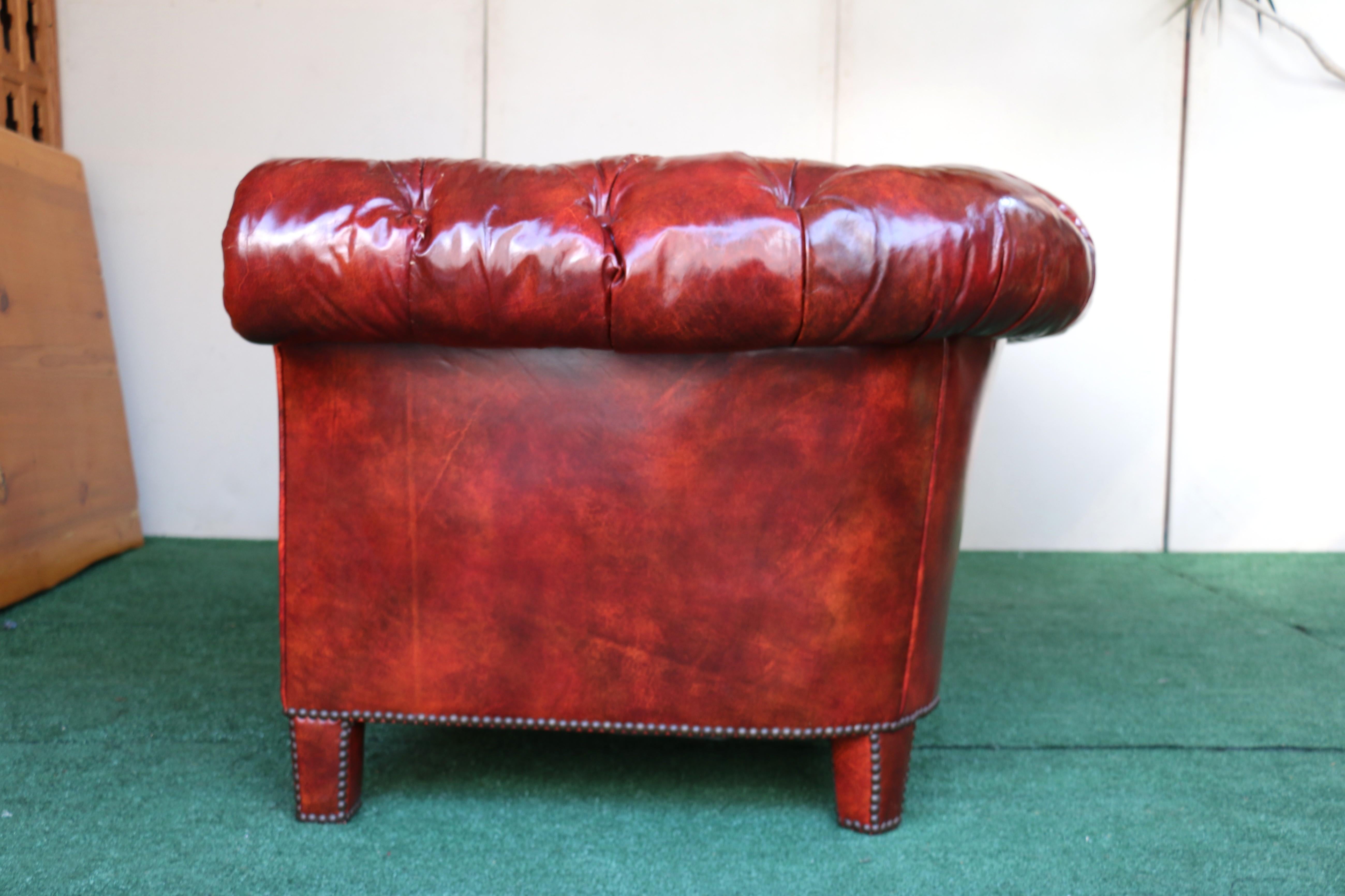 Vintage Leather Chesterfield Sofa by Baker Furniture, Circa 1950's For Sale 11