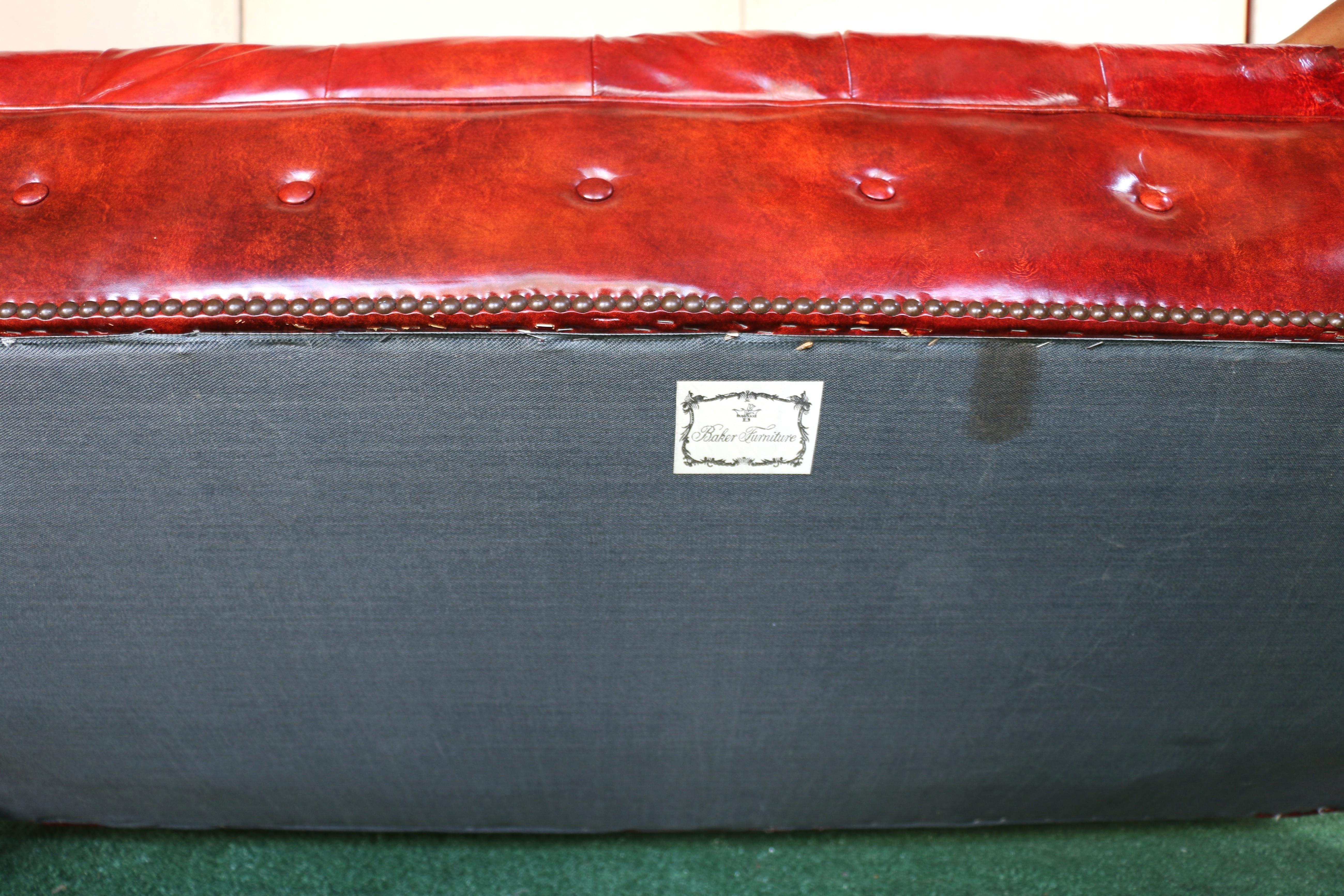 Vintage Leather Chesterfield Sofa by Baker Furniture, Circa 1950's For Sale 15