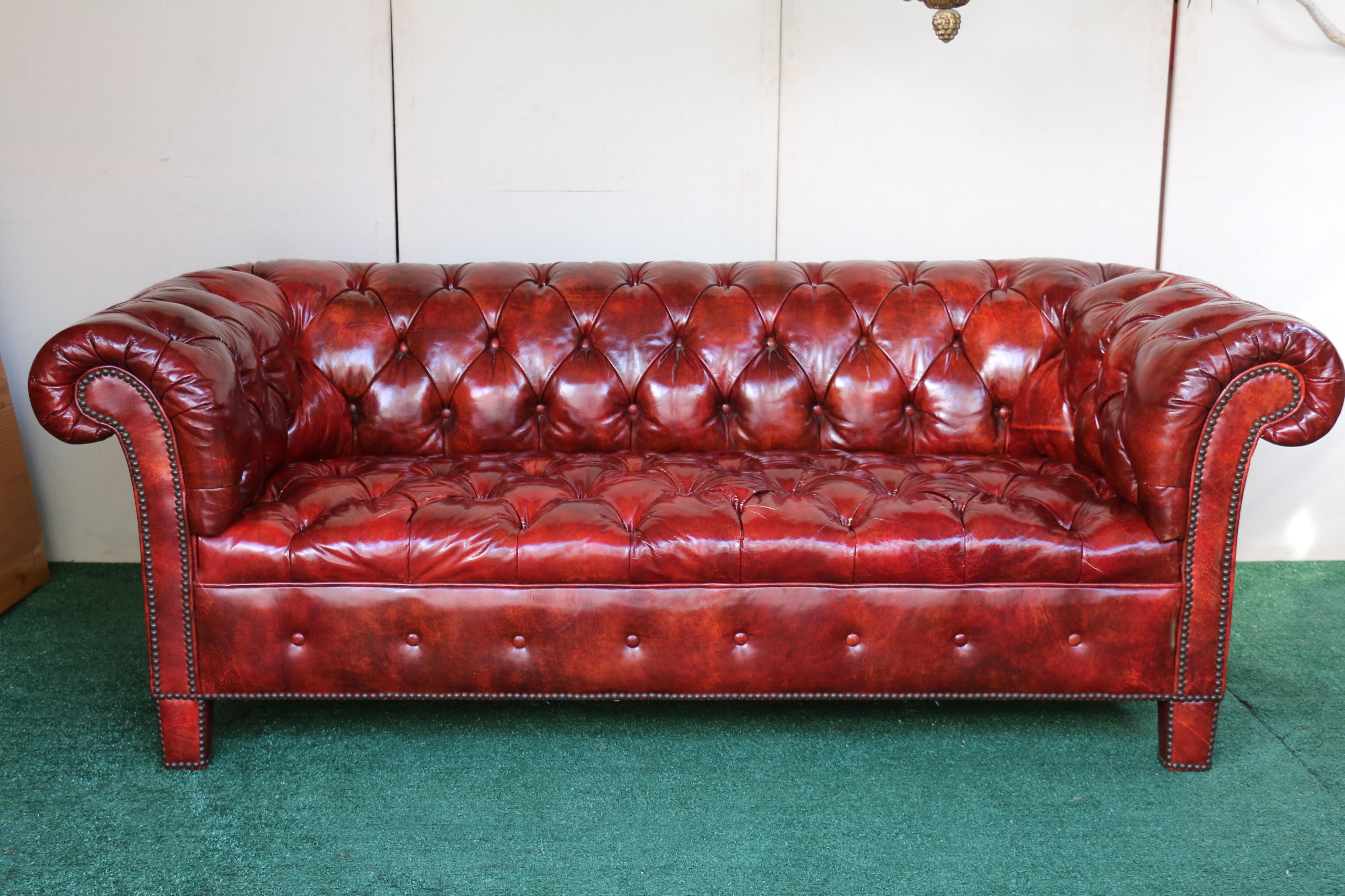 American Vintage Leather Chesterfield Sofa by Baker Furniture, Circa 1950's For Sale