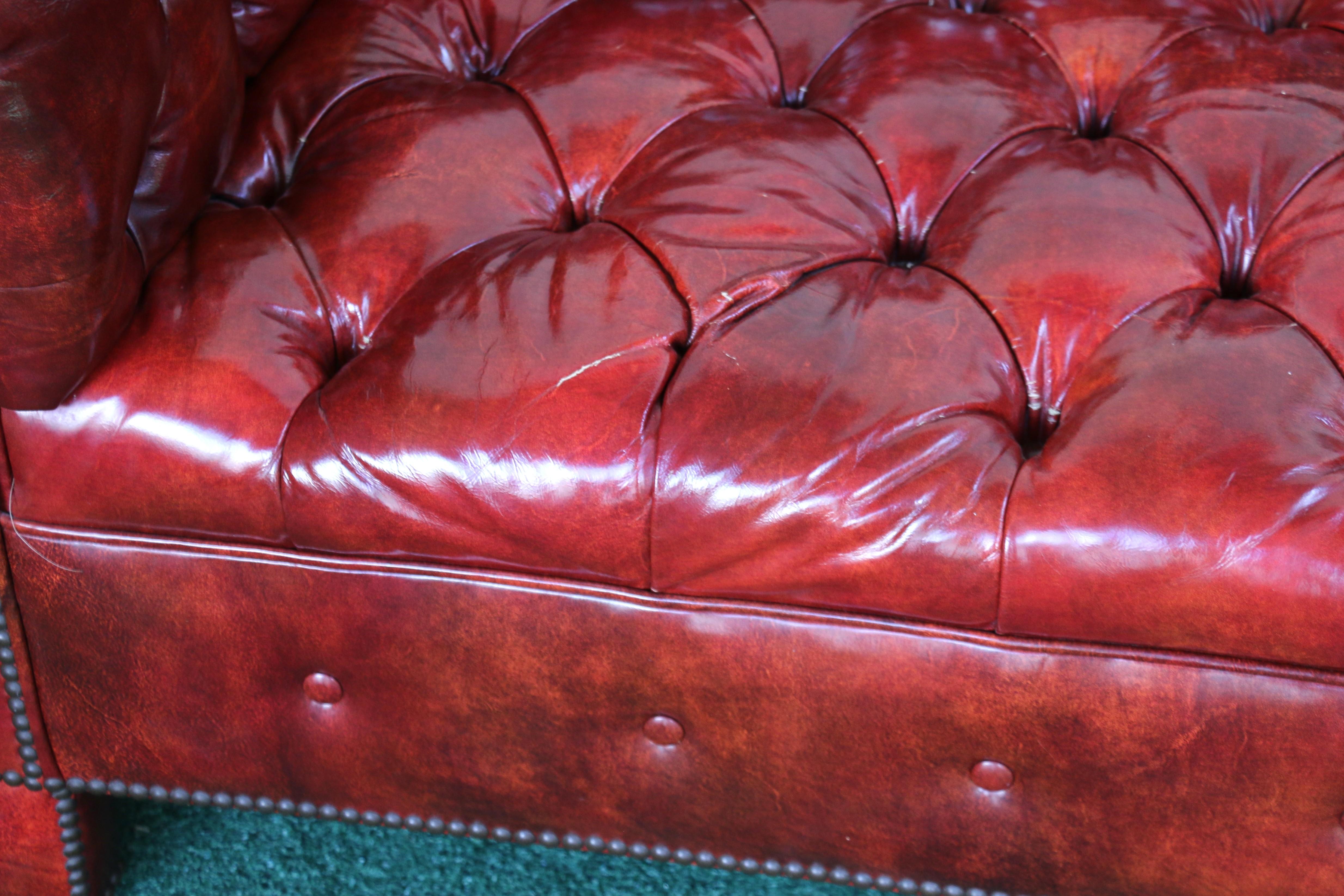 Vintage Leather Chesterfield Sofa by Baker Furniture, Circa 1950's For Sale 1