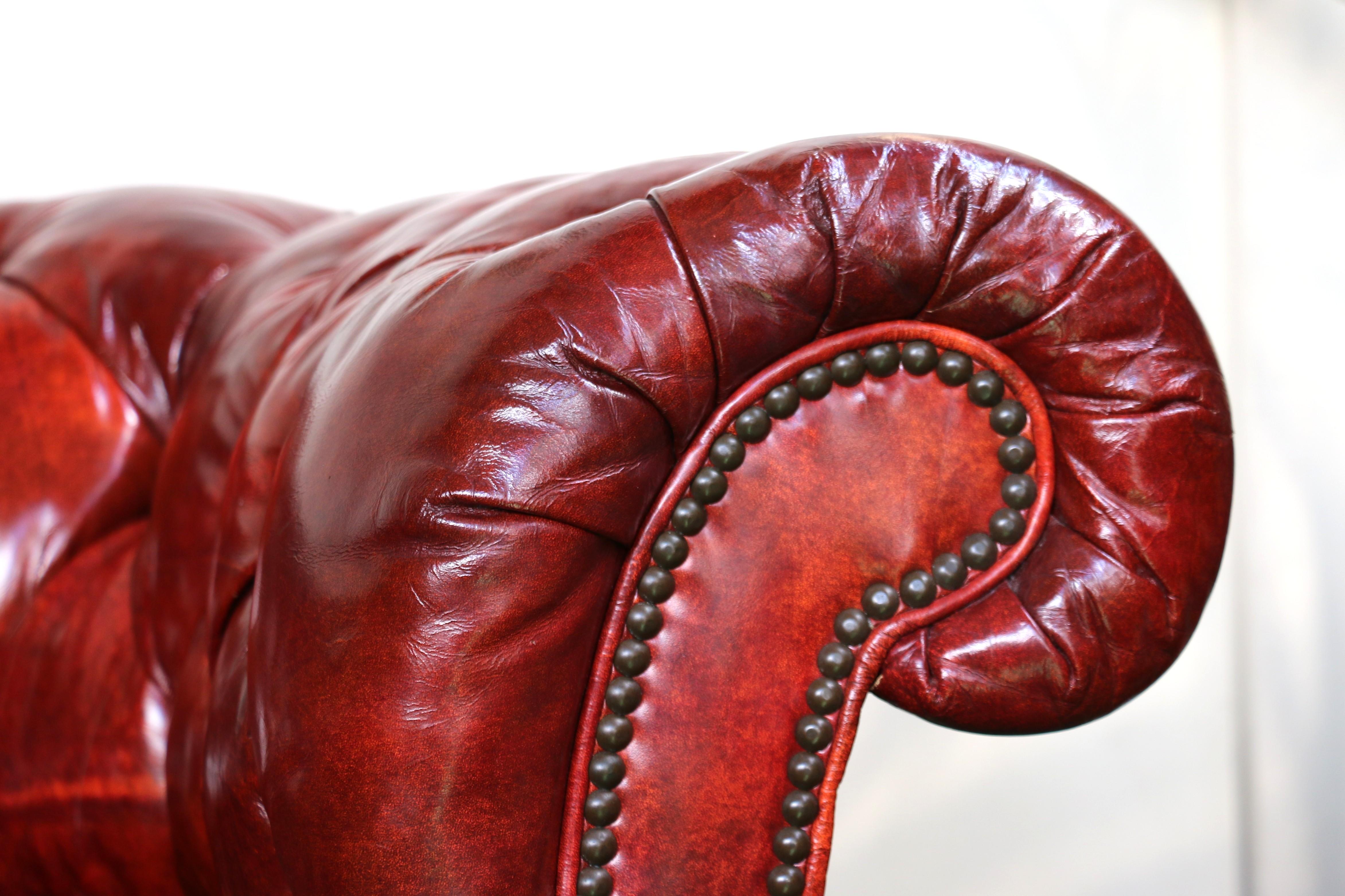 Vintage Leather Chesterfield Sofa by Baker Furniture, Circa 1950's For Sale 2