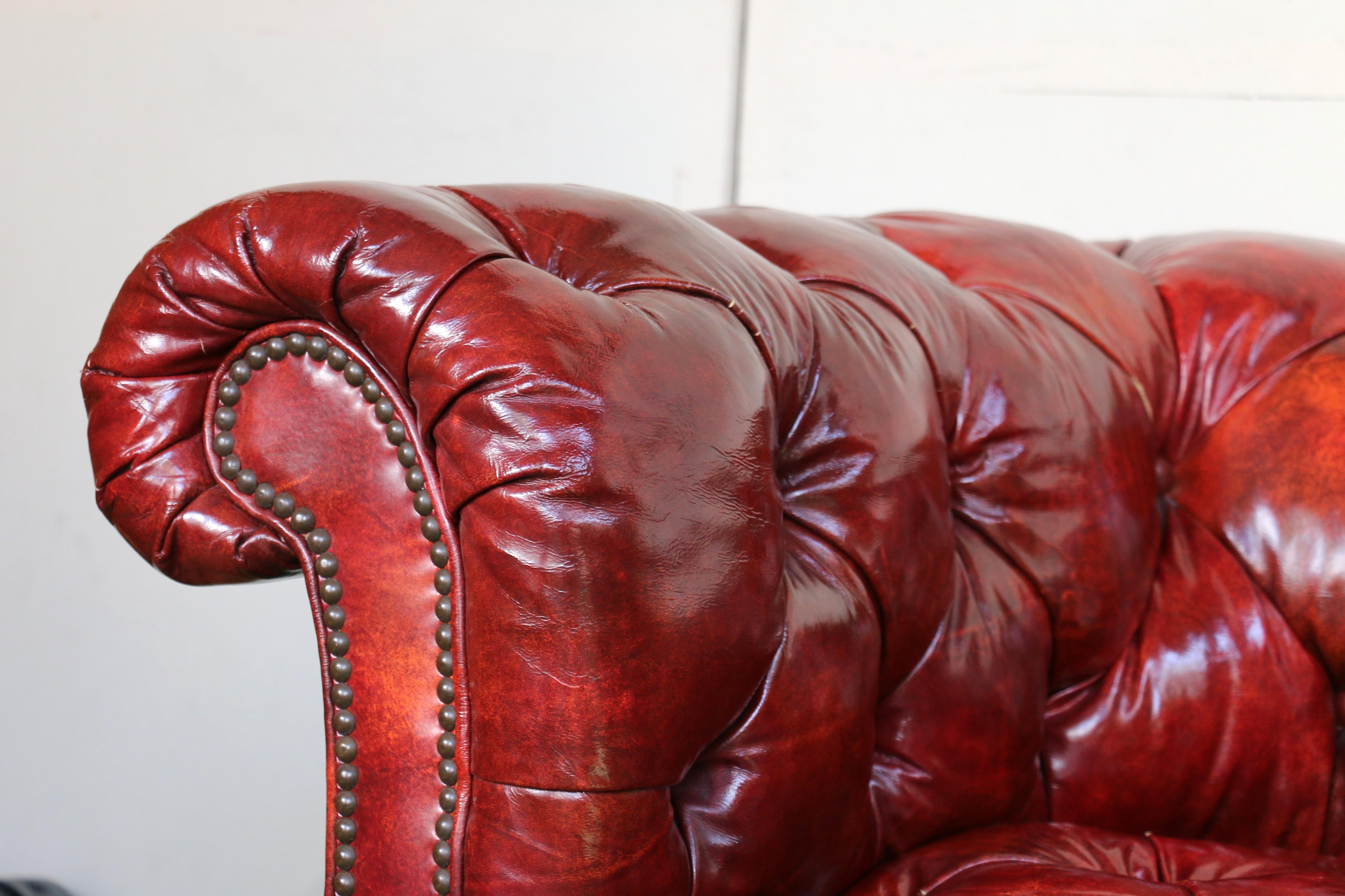 Vintage Leather Chesterfield Sofa by Baker Furniture, Circa 1950's For Sale 3