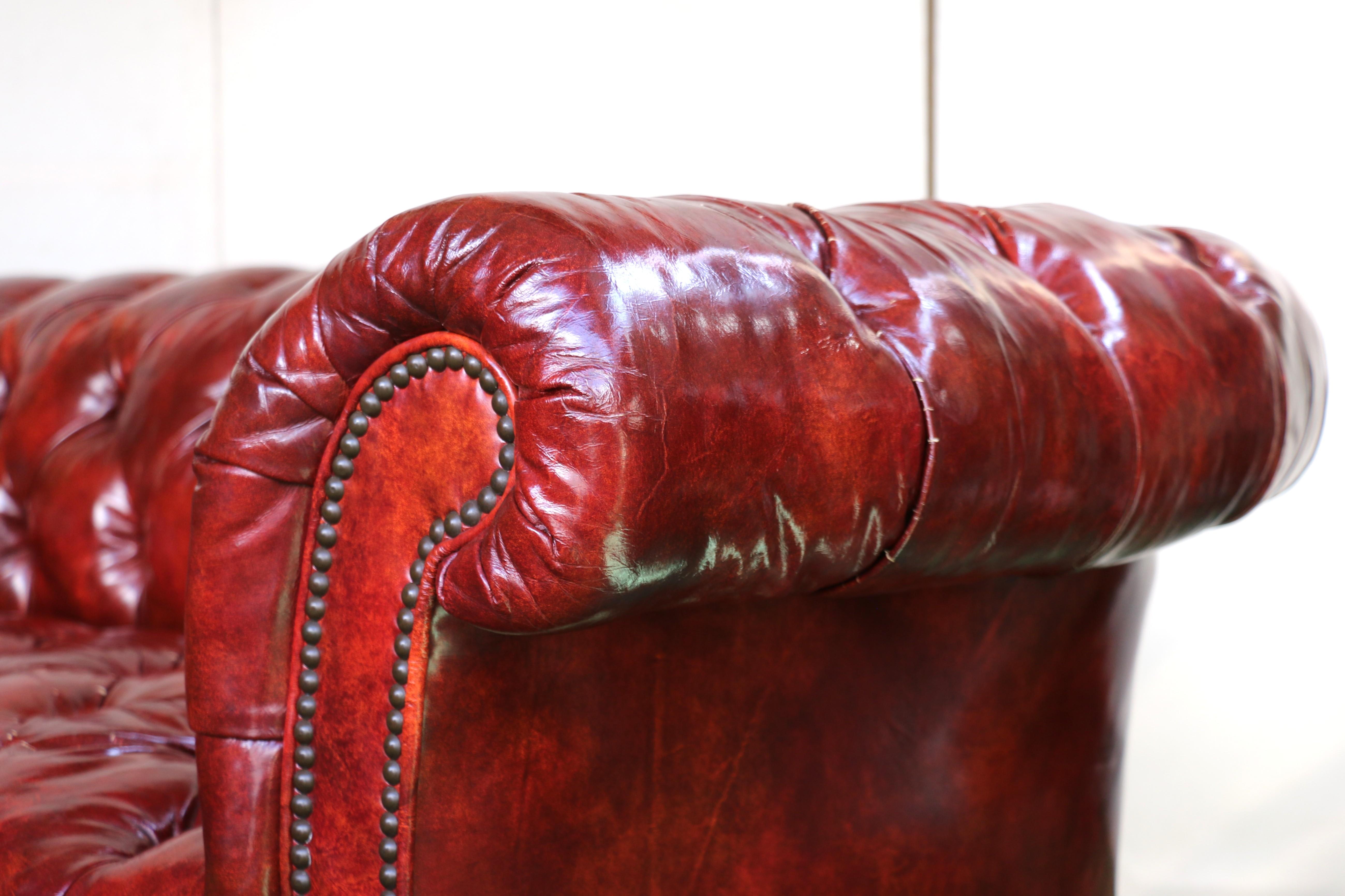Vintage Leather Chesterfield Sofa by Baker Furniture, Circa 1950's For Sale 4