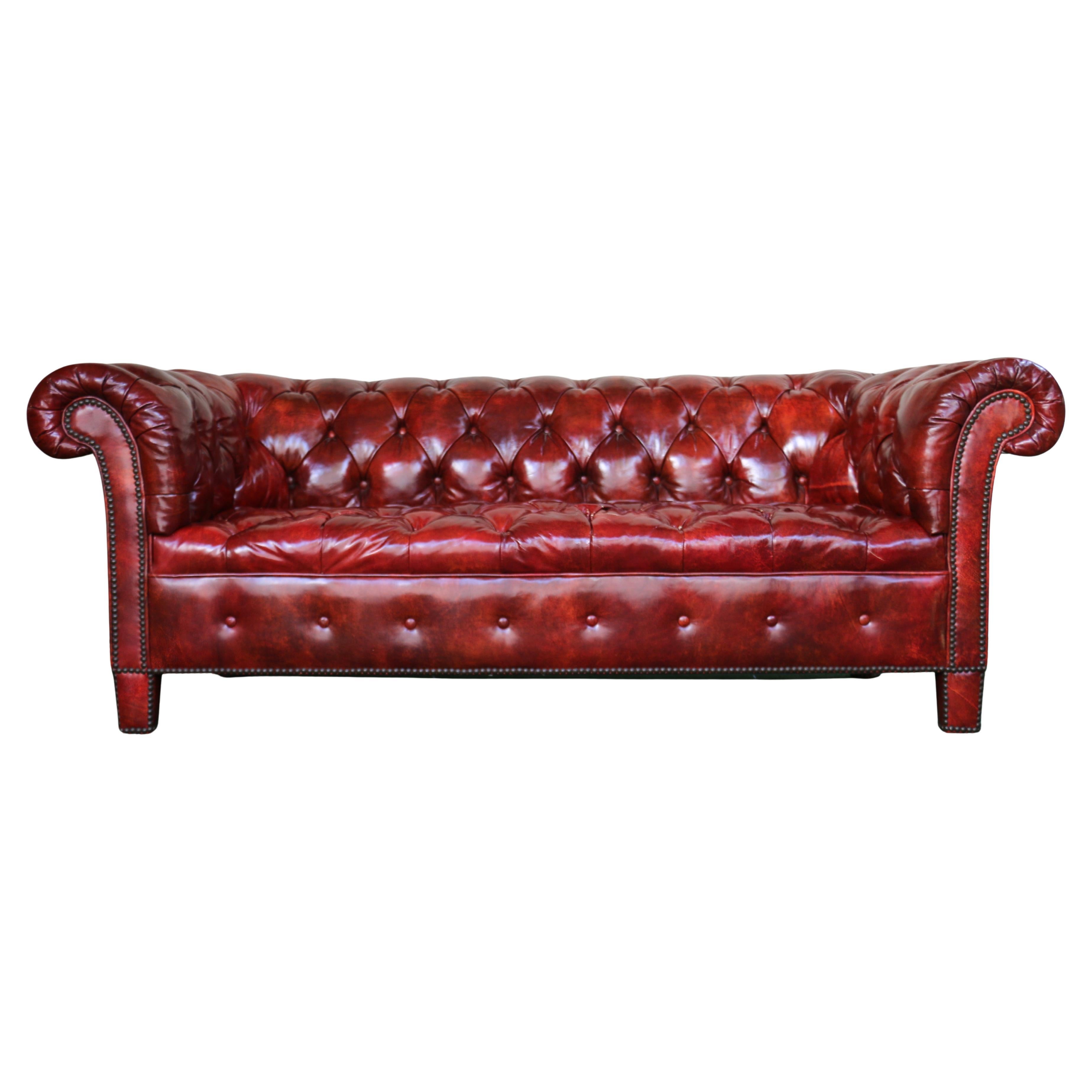 Vintage Leather Chesterfield Sofa by Baker Furniture, Circa 1950's For Sale
