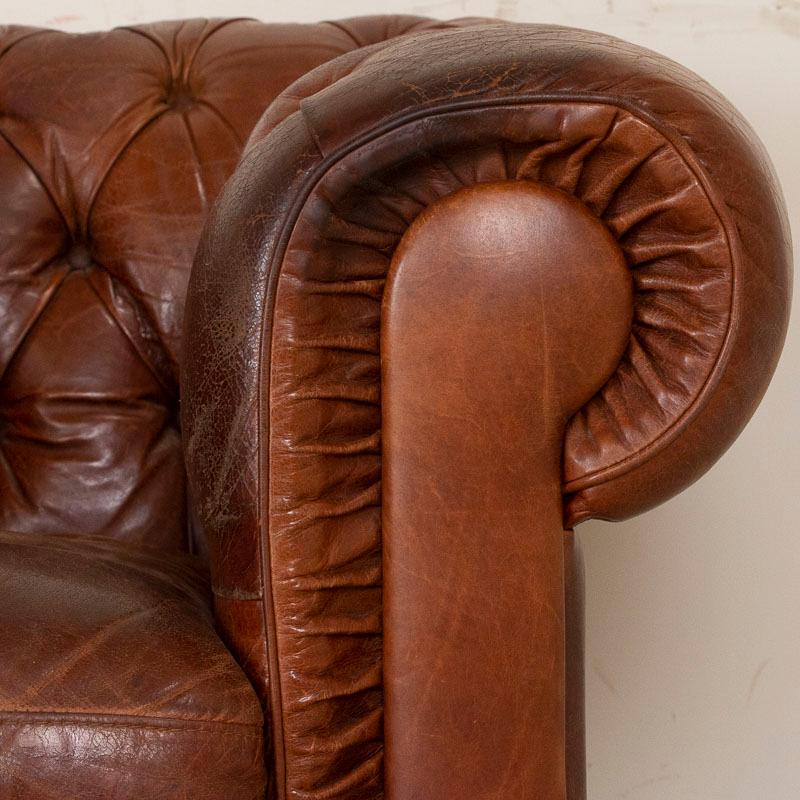 Vintage Leather Chesterfield Sofa and Club Chairs, Set of 3 2