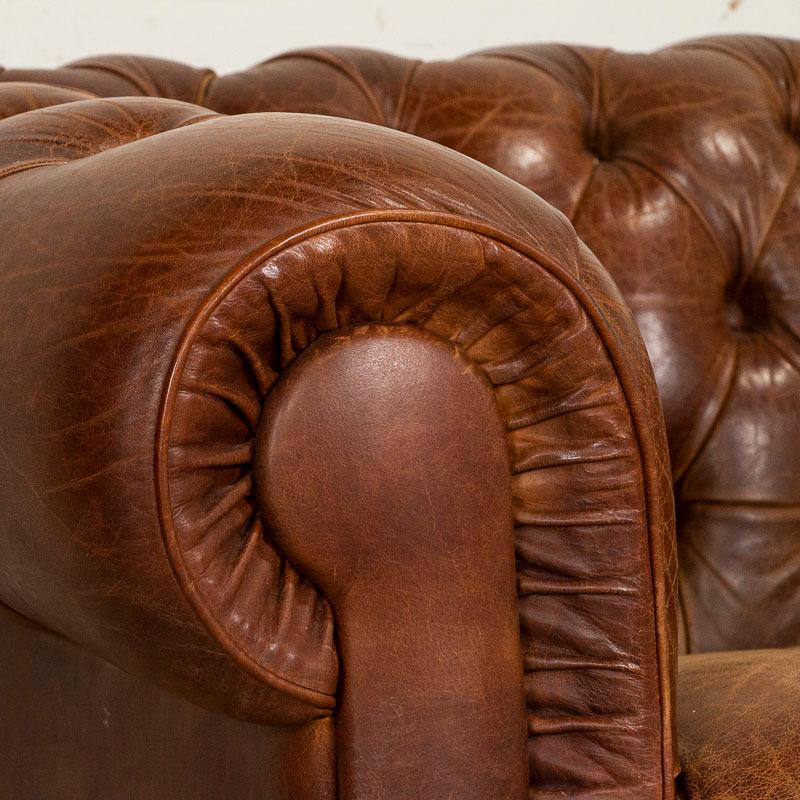 Vintage Leather Chesterfield Sofa and Club Chairs, Set of 3 3