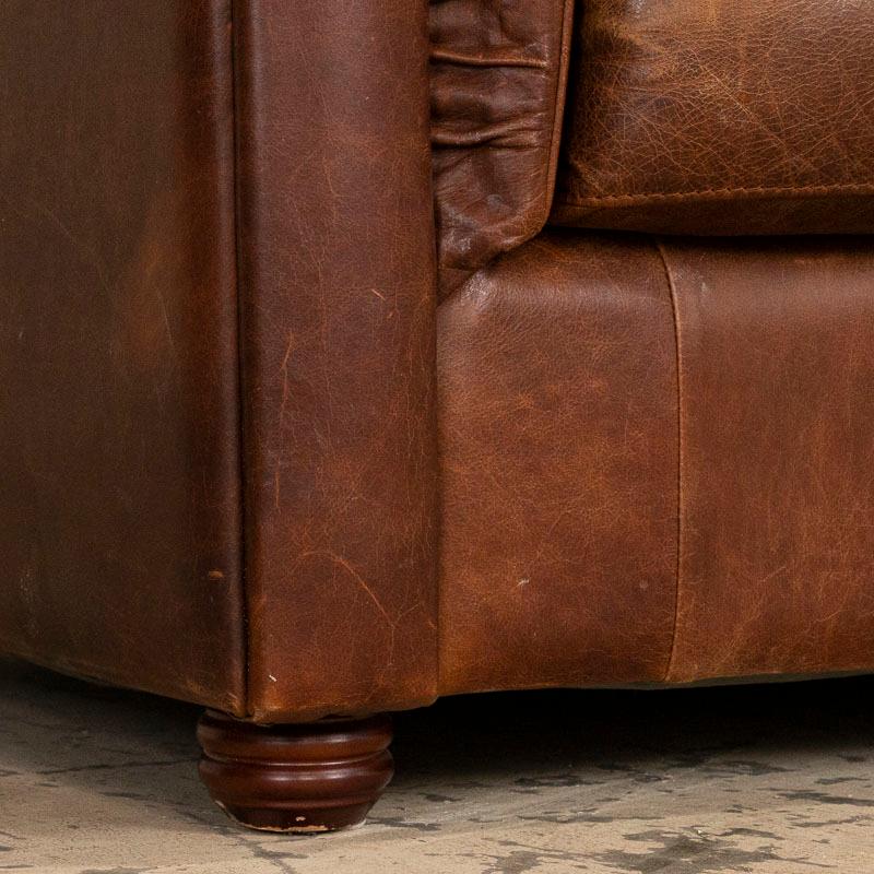 Vintage Leather Chesterfield Sofa and Club Chairs, Set of 3 4