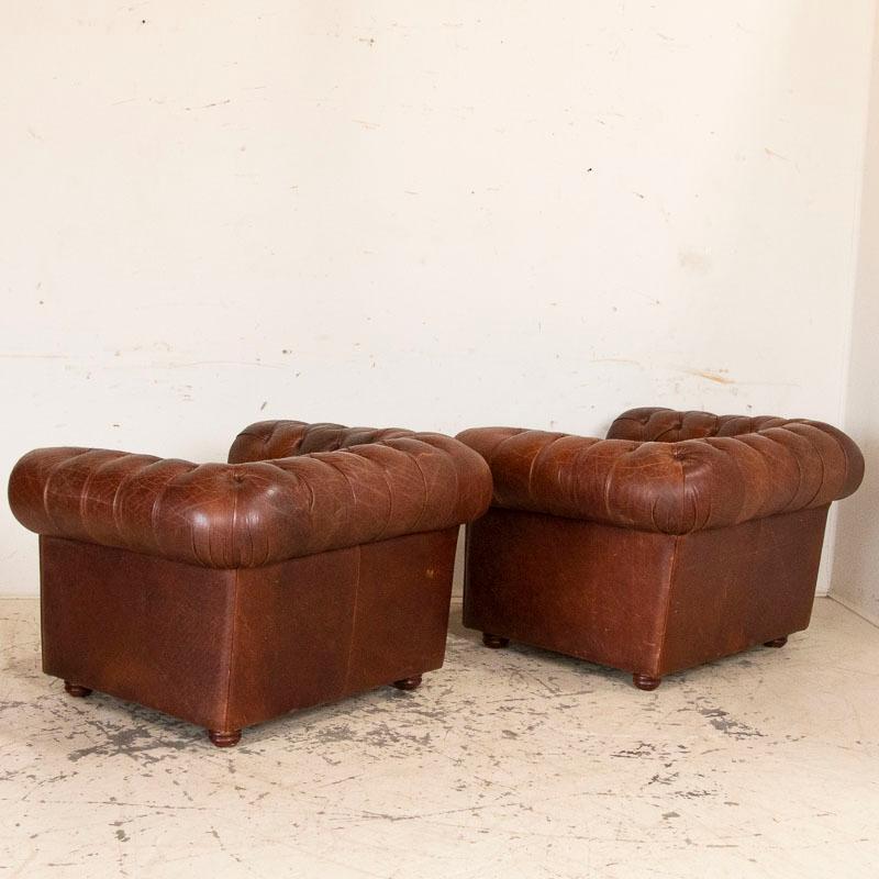 20th Century Vintage Leather Chesterfield Sofa and Club Chairs, Set of 3