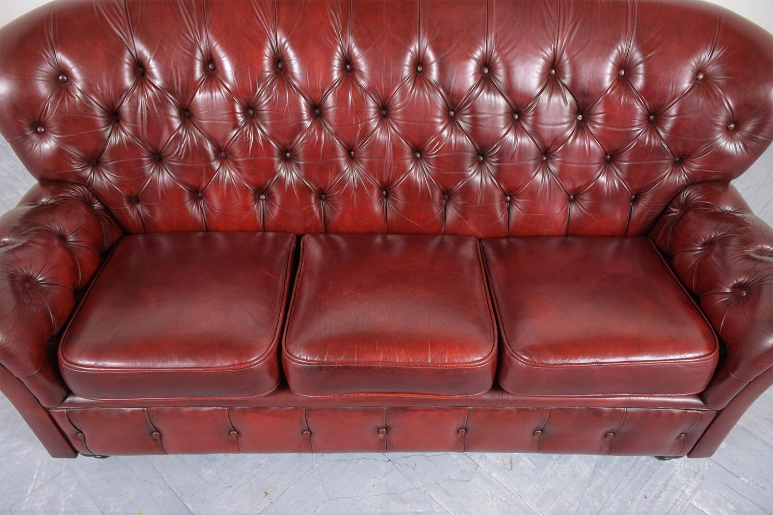 Carved Leather Tufted Chesterfield Sofa