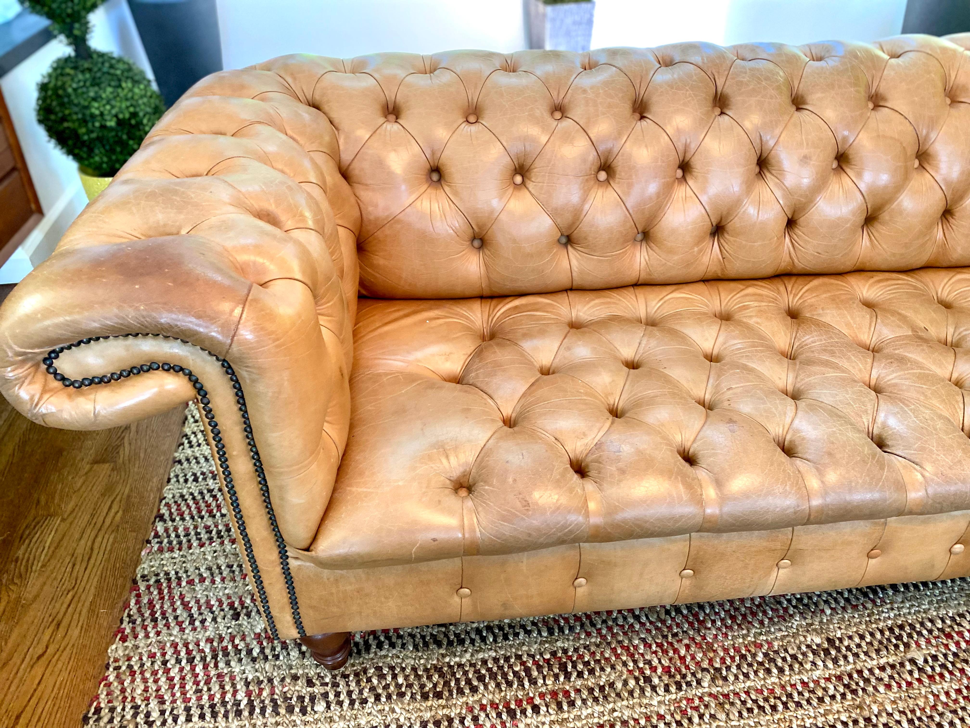 English Vintage Leather Chesterfield Sofa For Sale
