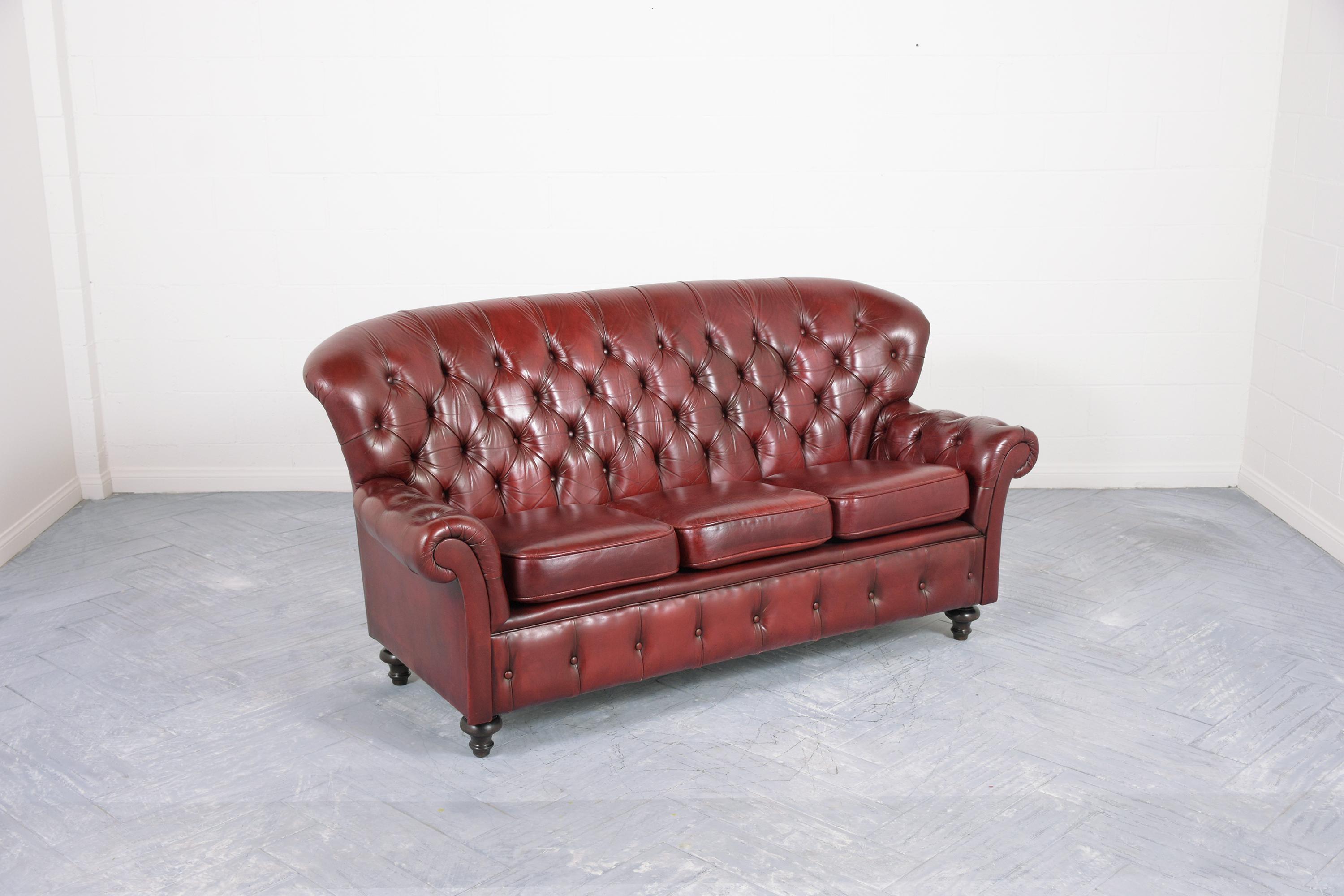 Leather Tufted Chesterfield Sofa In Good Condition In Los Angeles, CA