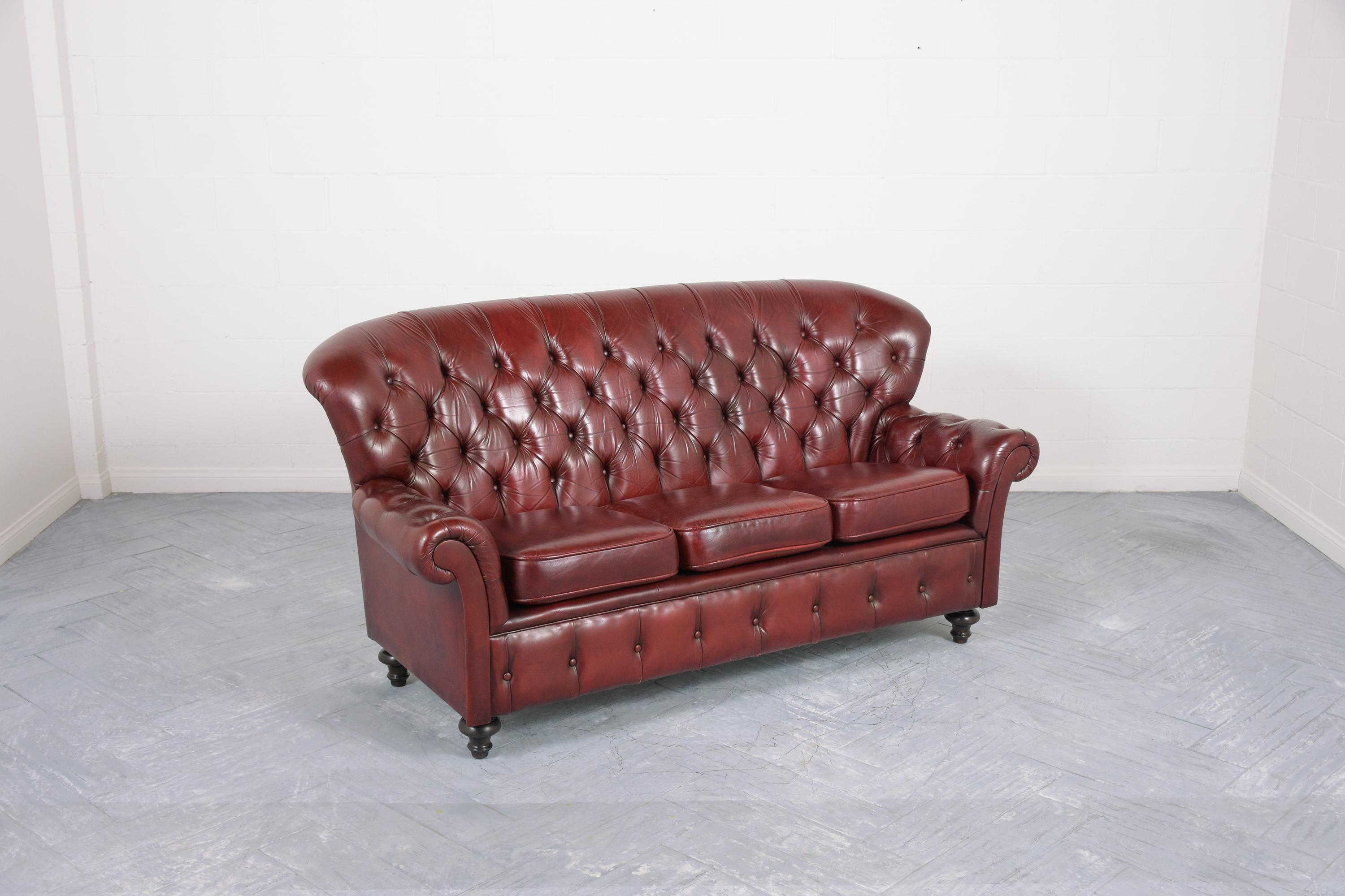 Mid-20th Century Leather Tufted Chesterfield Sofa