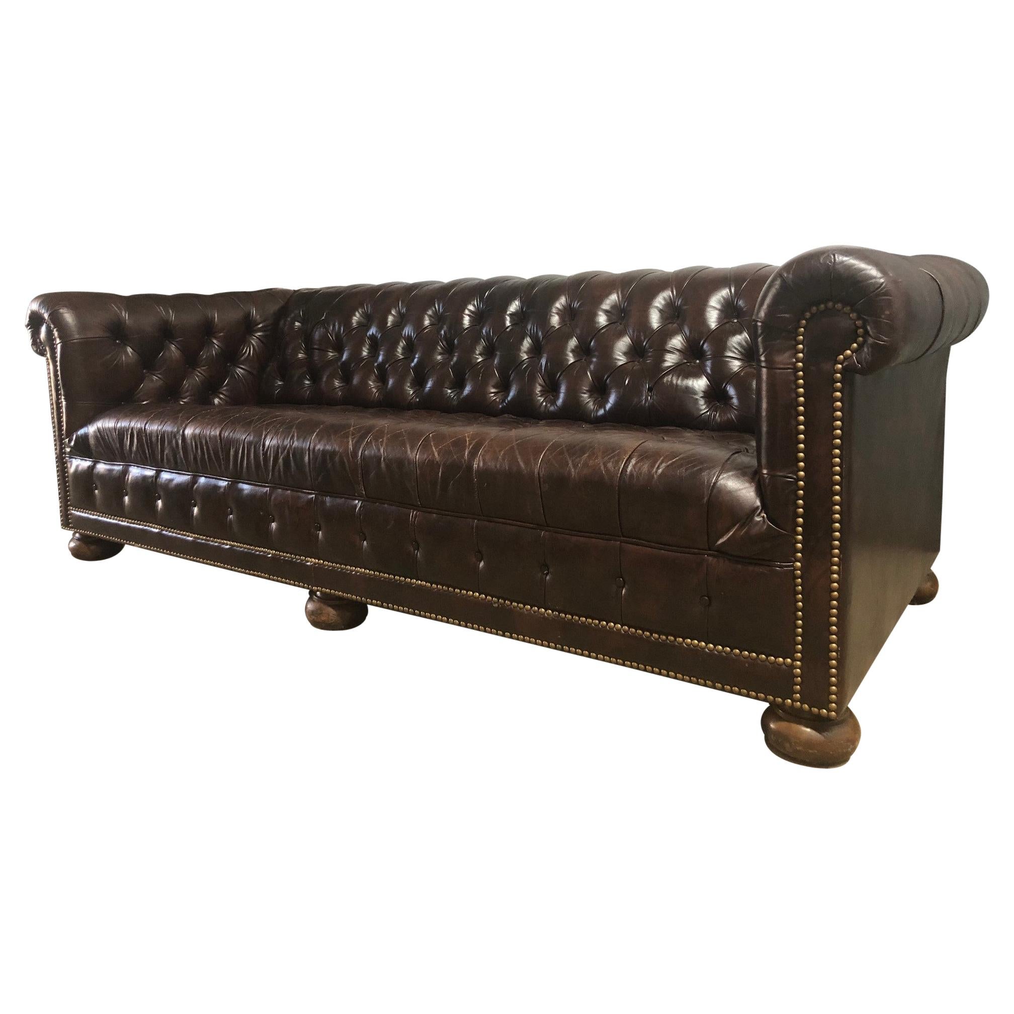 French Carved Fruitwood Pantone Blue Tufted Chesterfield Sofa at