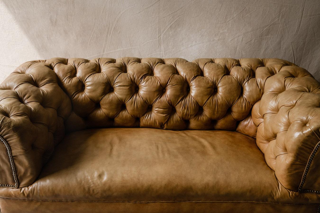 Vintage Leather Chesterfield Sofa from Denmark, Circa 1950 In Good Condition In Nashville, TN