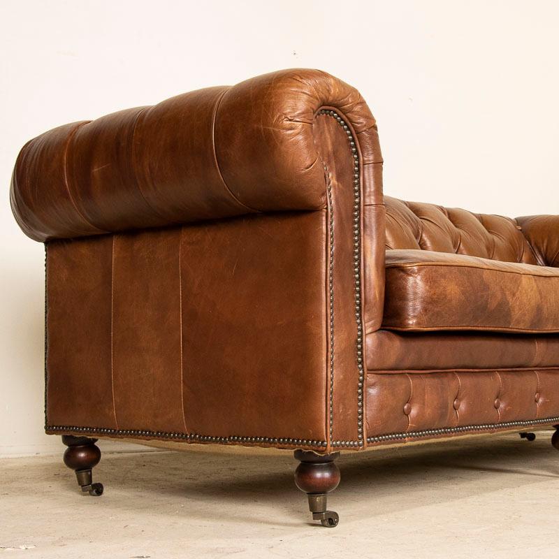 Vintage Leather Chesterfield Sofa from England on Castors 4