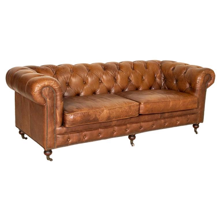 Vintage Leather Chesterfield Sofa from England on Castors