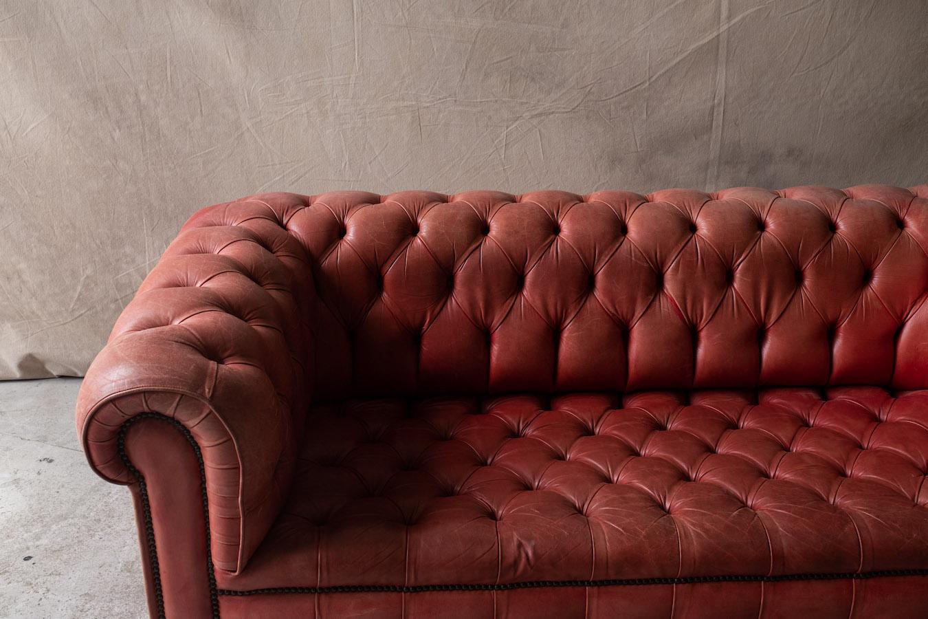 European Vintage Leather Chesterfield Sofa From France, Circa 1950