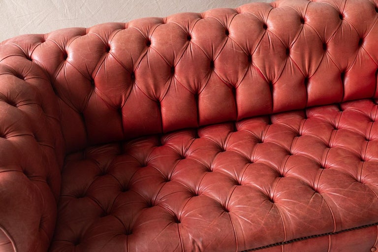 Vintage Leather Chesterfield Sofa From France, Circa 1950 In Good Condition For Sale In Nashville, TN