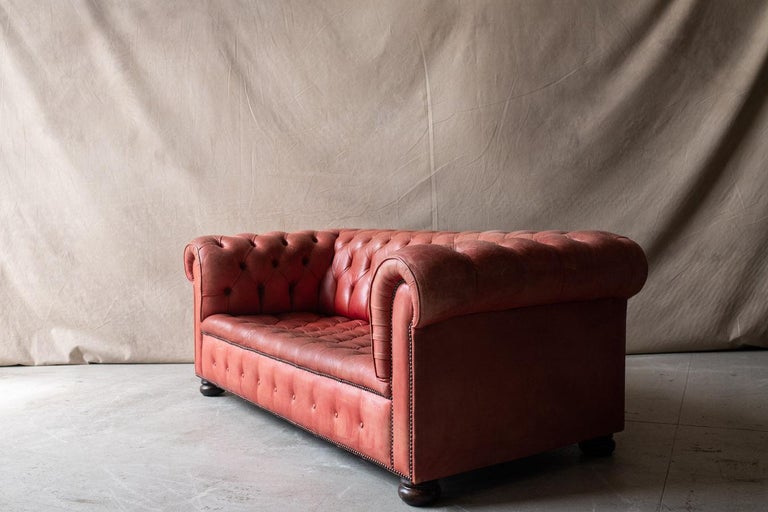 Mid-20th Century Vintage Leather Chesterfield Sofa From France, Circa 1950 For Sale