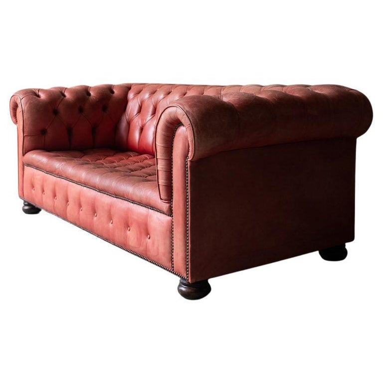 Vintage Leather Chesterfield Sofa From France, Circa 1950 For Sale