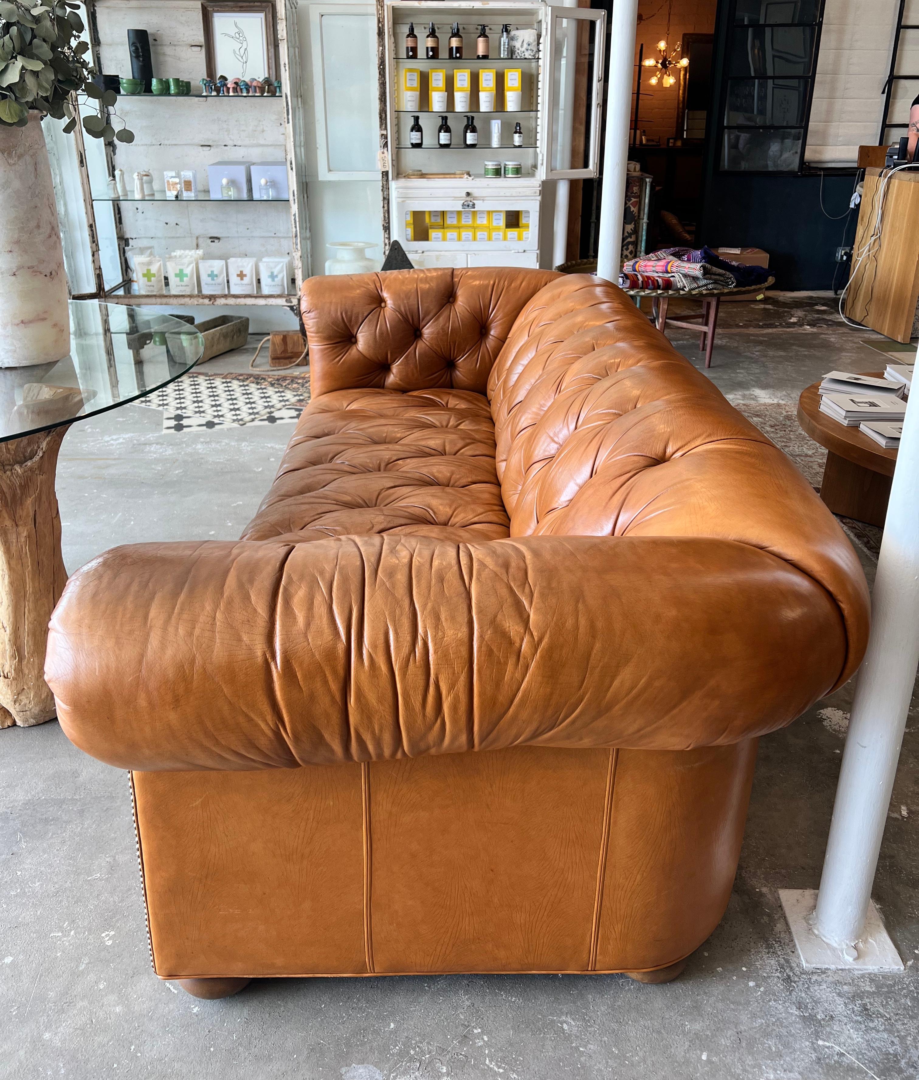 American Vintage Leather Chesterfield Sofa with Tufted Seat
